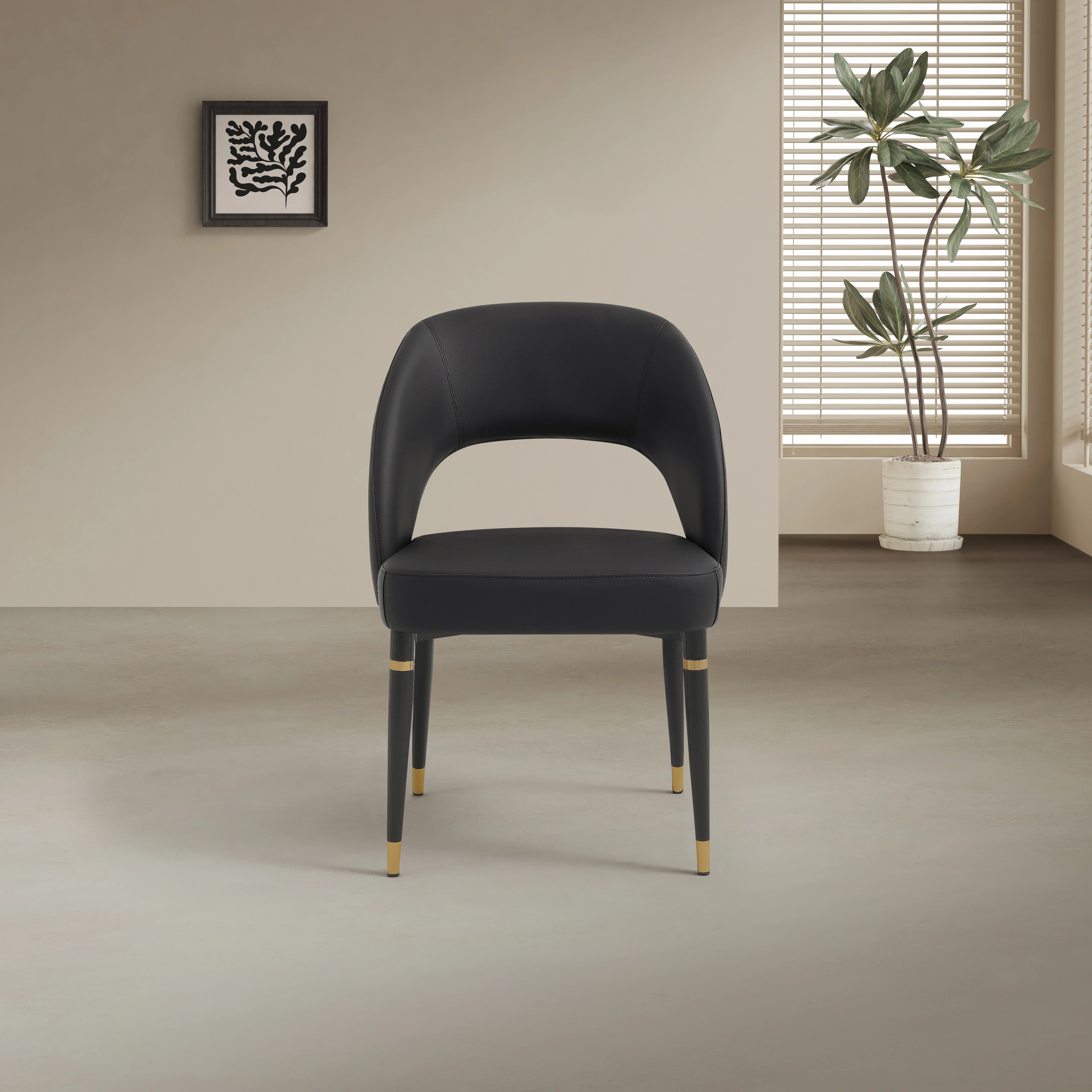 Milan Black Leather Dining Chair with Curved Backrest - Image 2