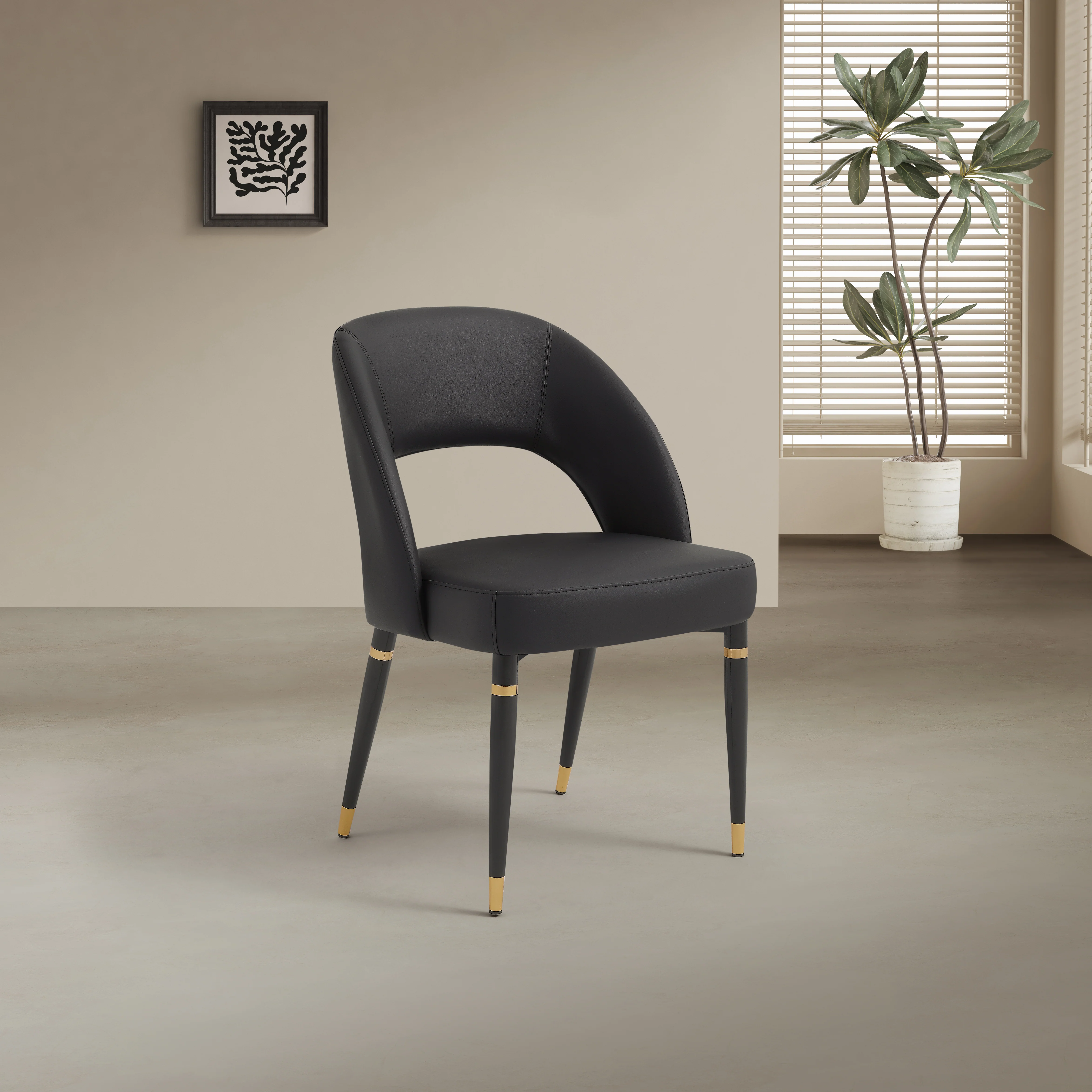 Milan Black Leather Dining Chair with Curved Backrest - Image 3
