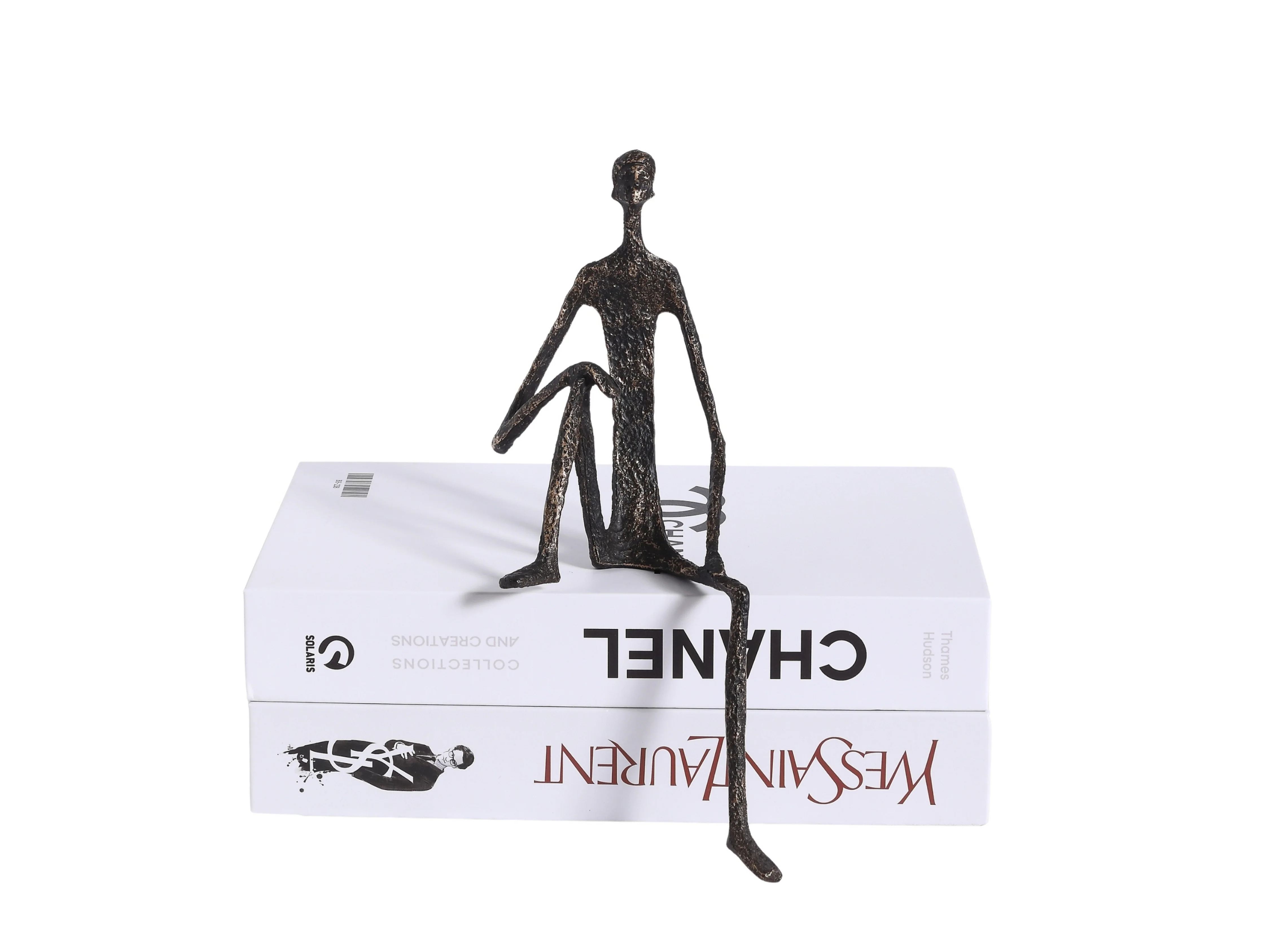 Minimalist Nordic Sitting Figurine – Black & Gold Metal - Image 2