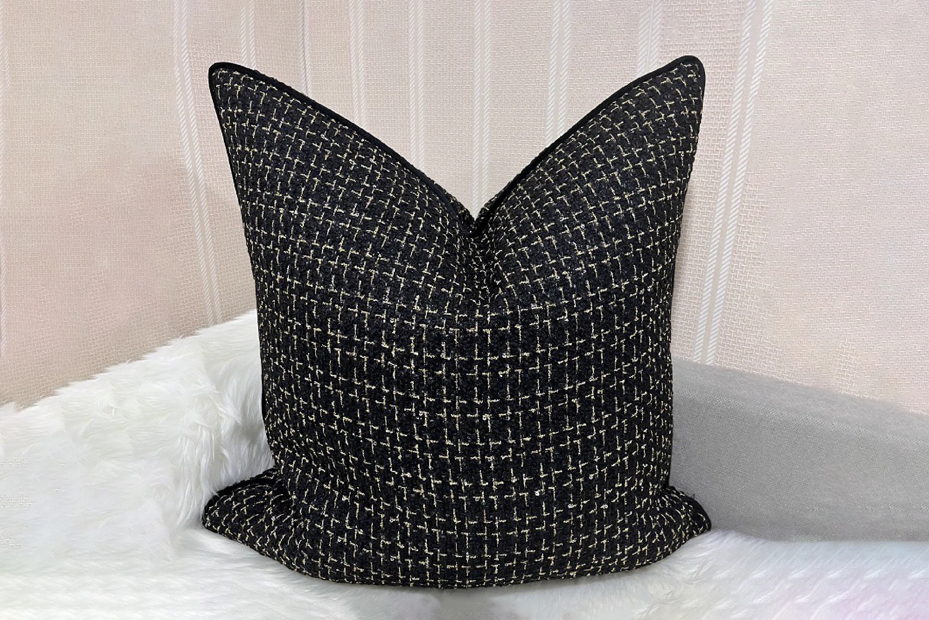 Tweed Noir Feather-Filled Cushion
