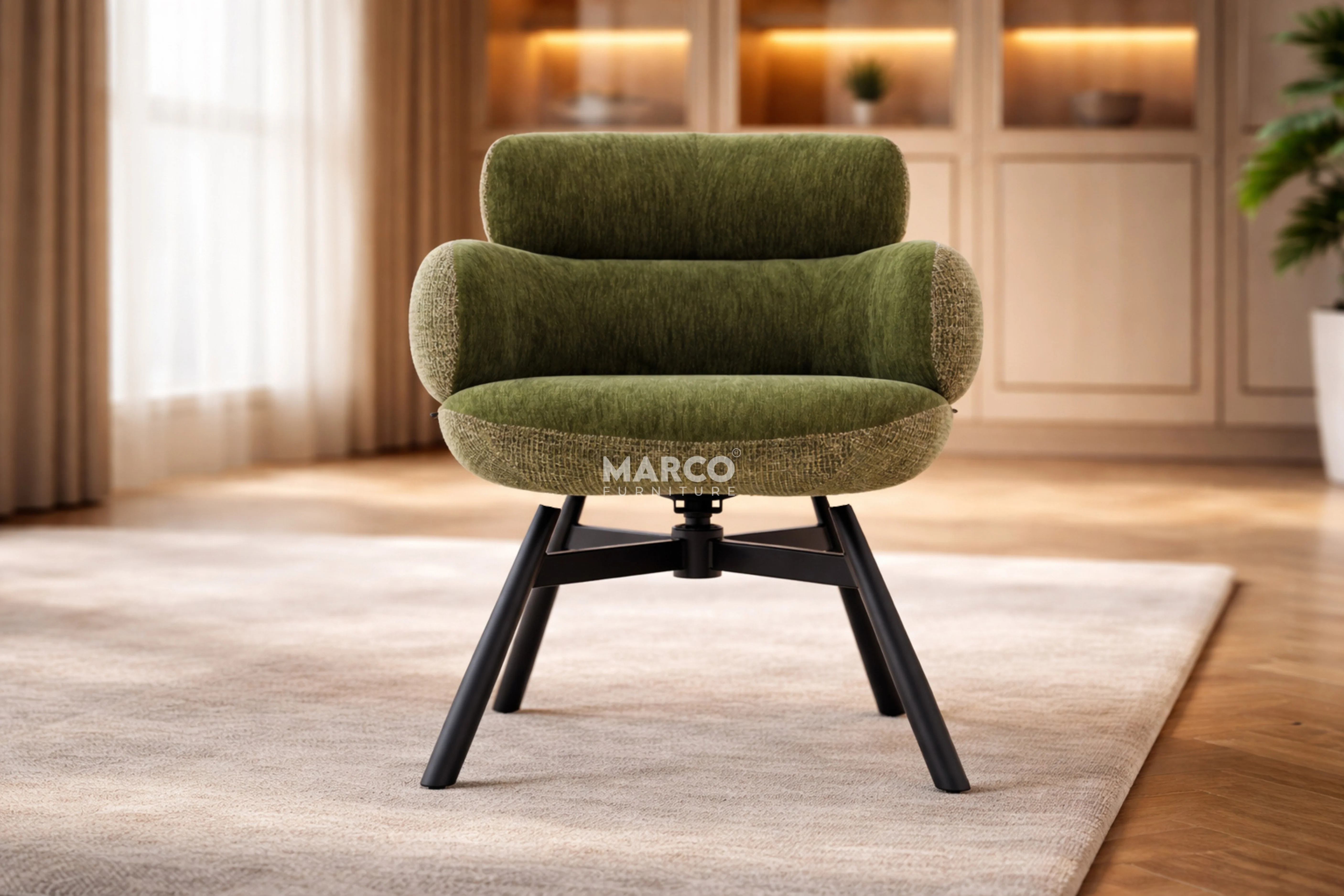 Monaco Upholstered Fabric Swivel Dining Chair - Image 2