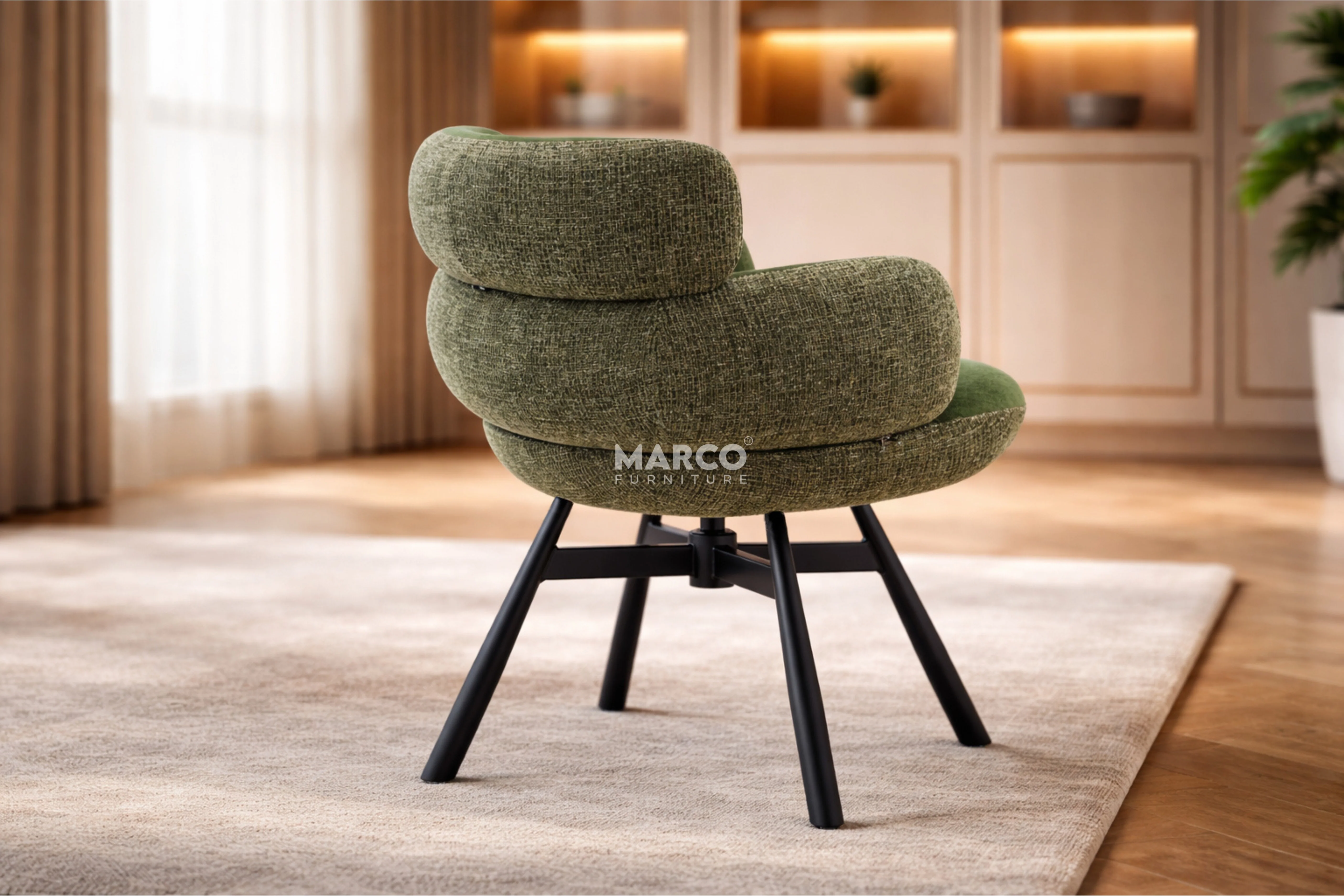 Monaco Upholstered Fabric Swivel Dining Chair - Image 3
