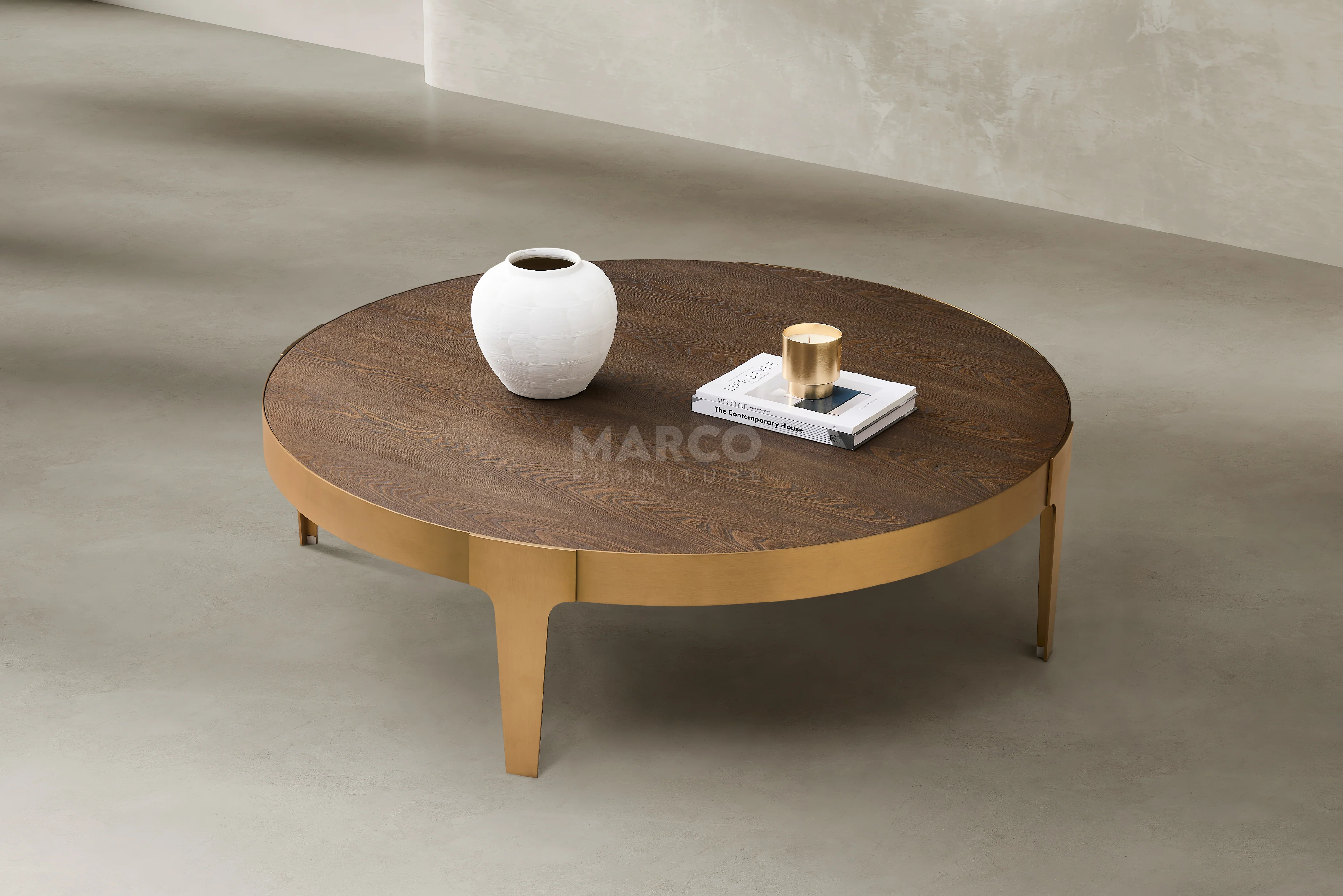Mont Blanc Ash Veneer Round Coffee Table - Stainless Steel Legs - Image 3