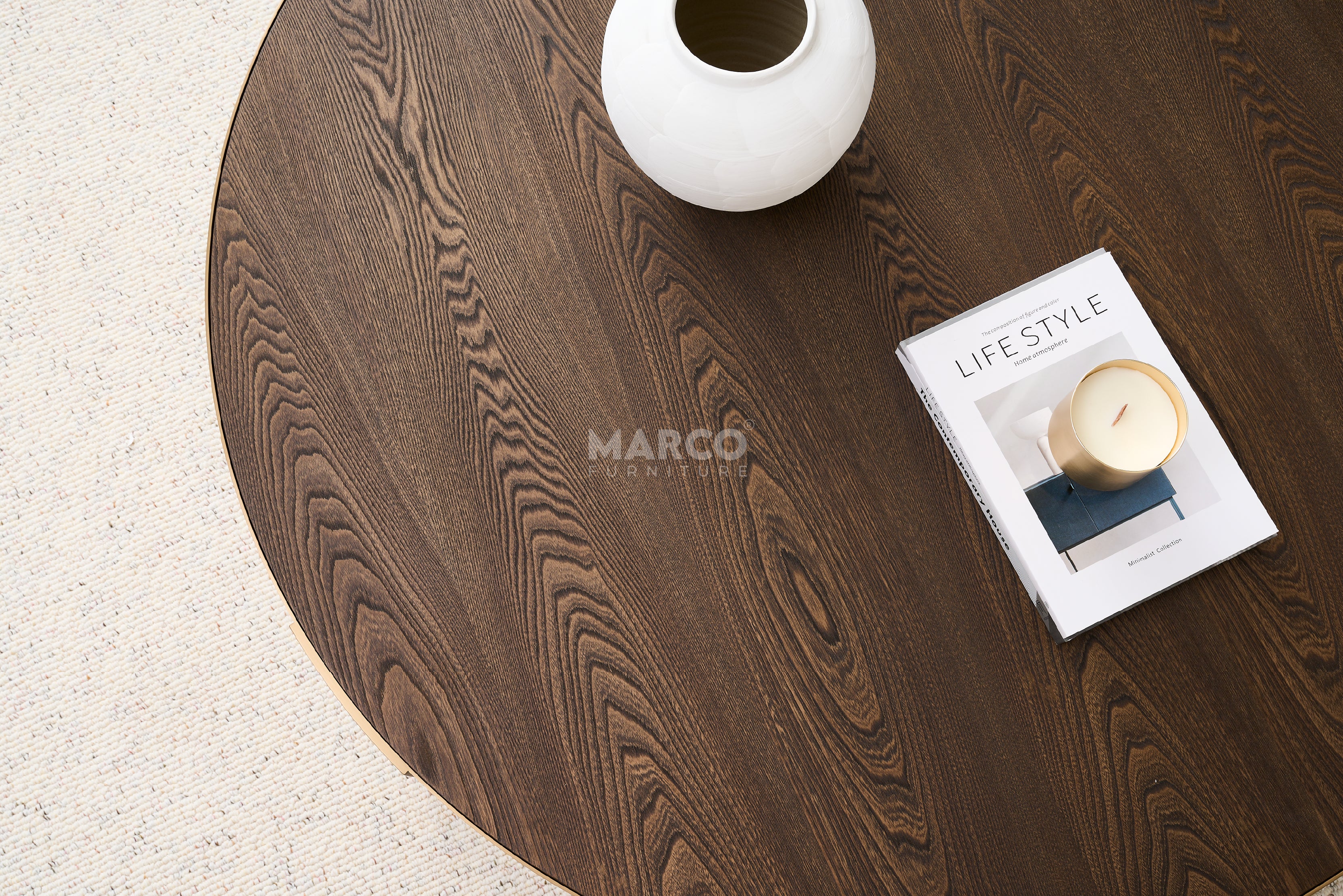 Mont Blanc Ash Veneer Round Coffee Table - Stainless Steel Legs - Image 5