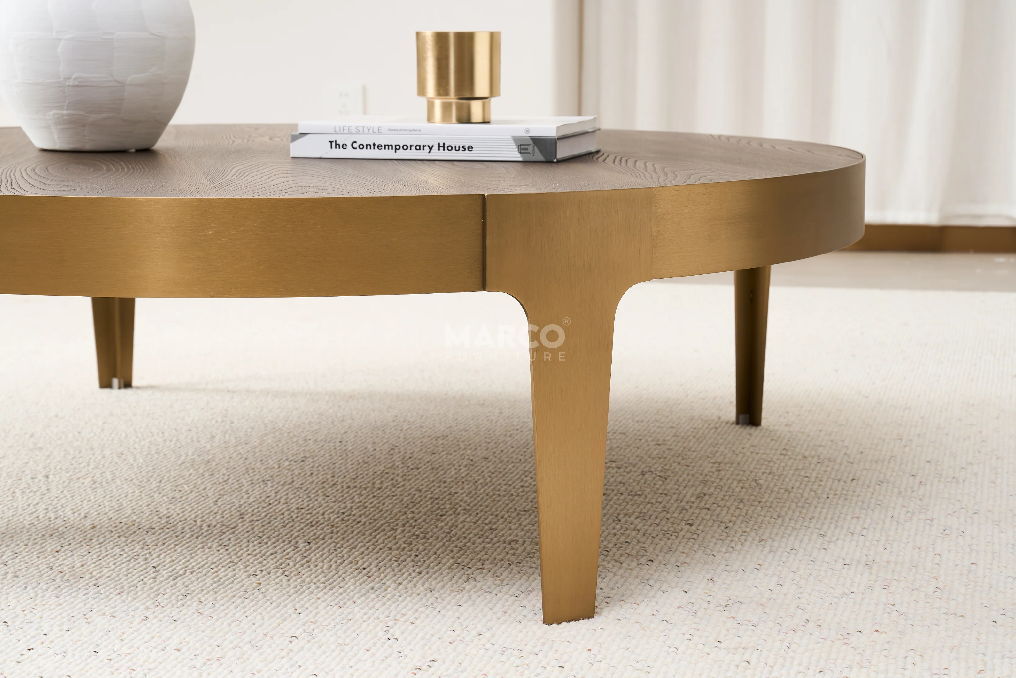 Mont Blanc Ash Veneer Round Coffee Table - Stainless Steel Legs - Image 6