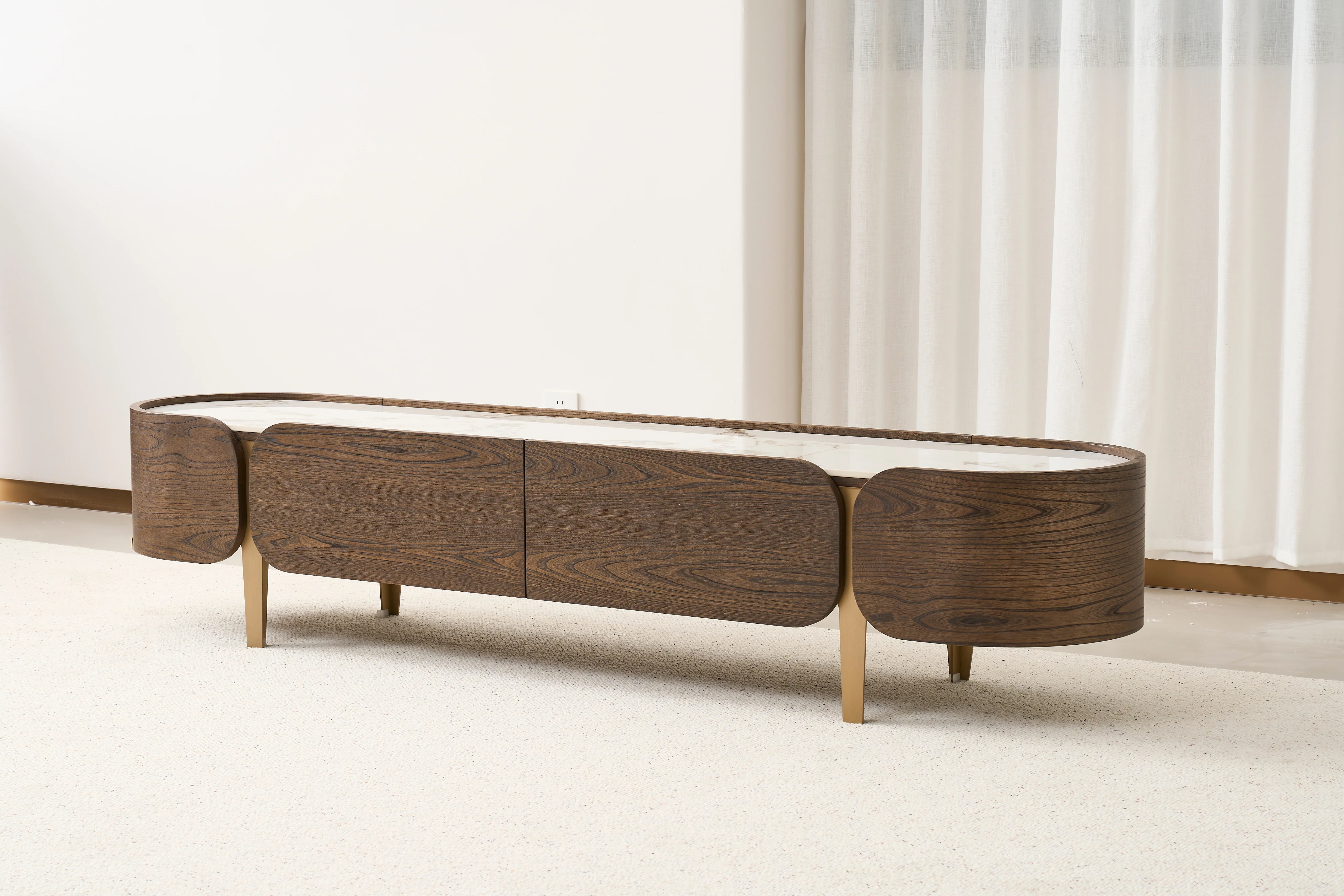 Mont Blanc Pandora Sintered Stone Top TV Unit - Gold Stainless Steel Legs - Image 5