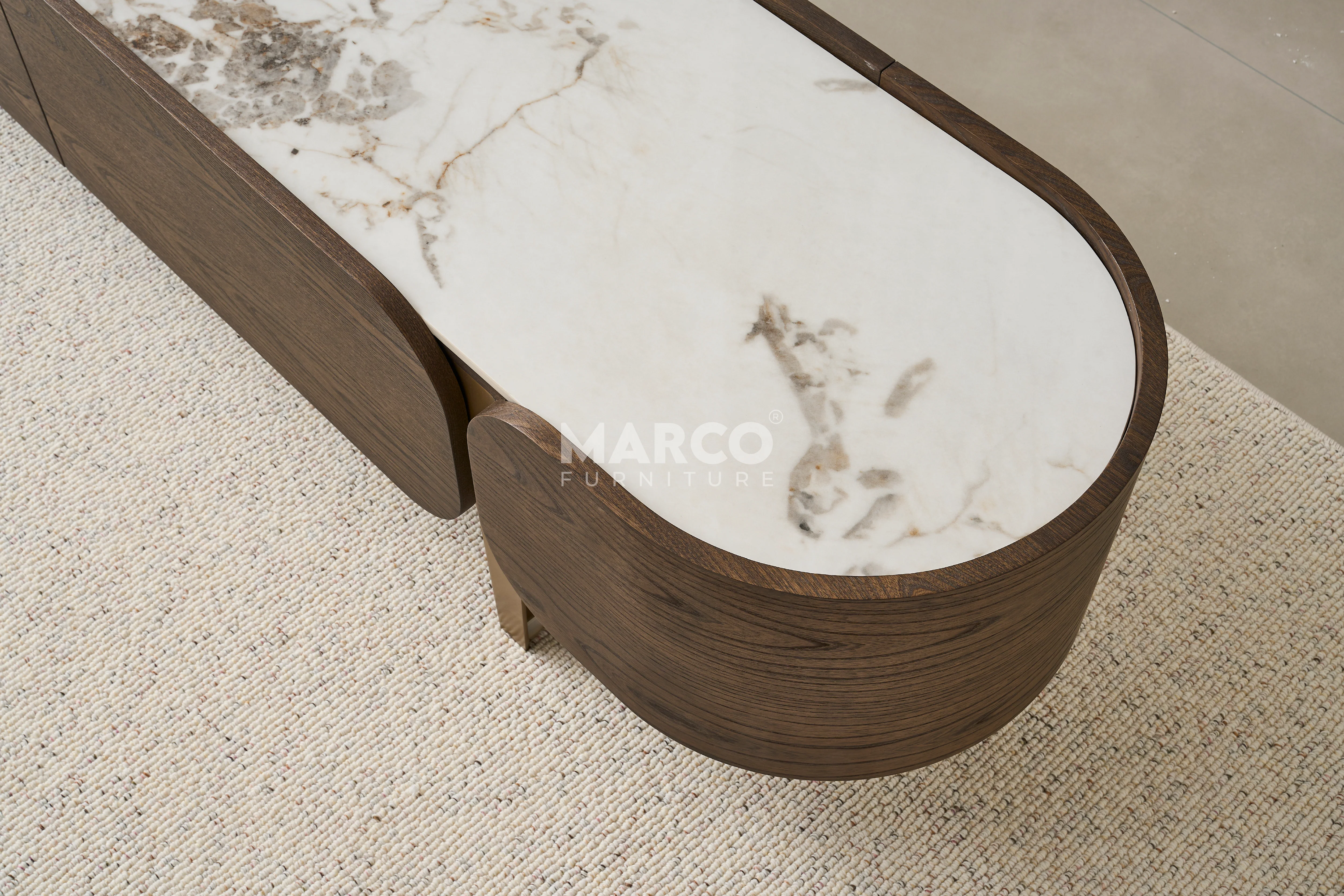 Mont Blanc Pandora Sintered Stone Top TV Unit - Gold Stainless Steel Legs - Image 7