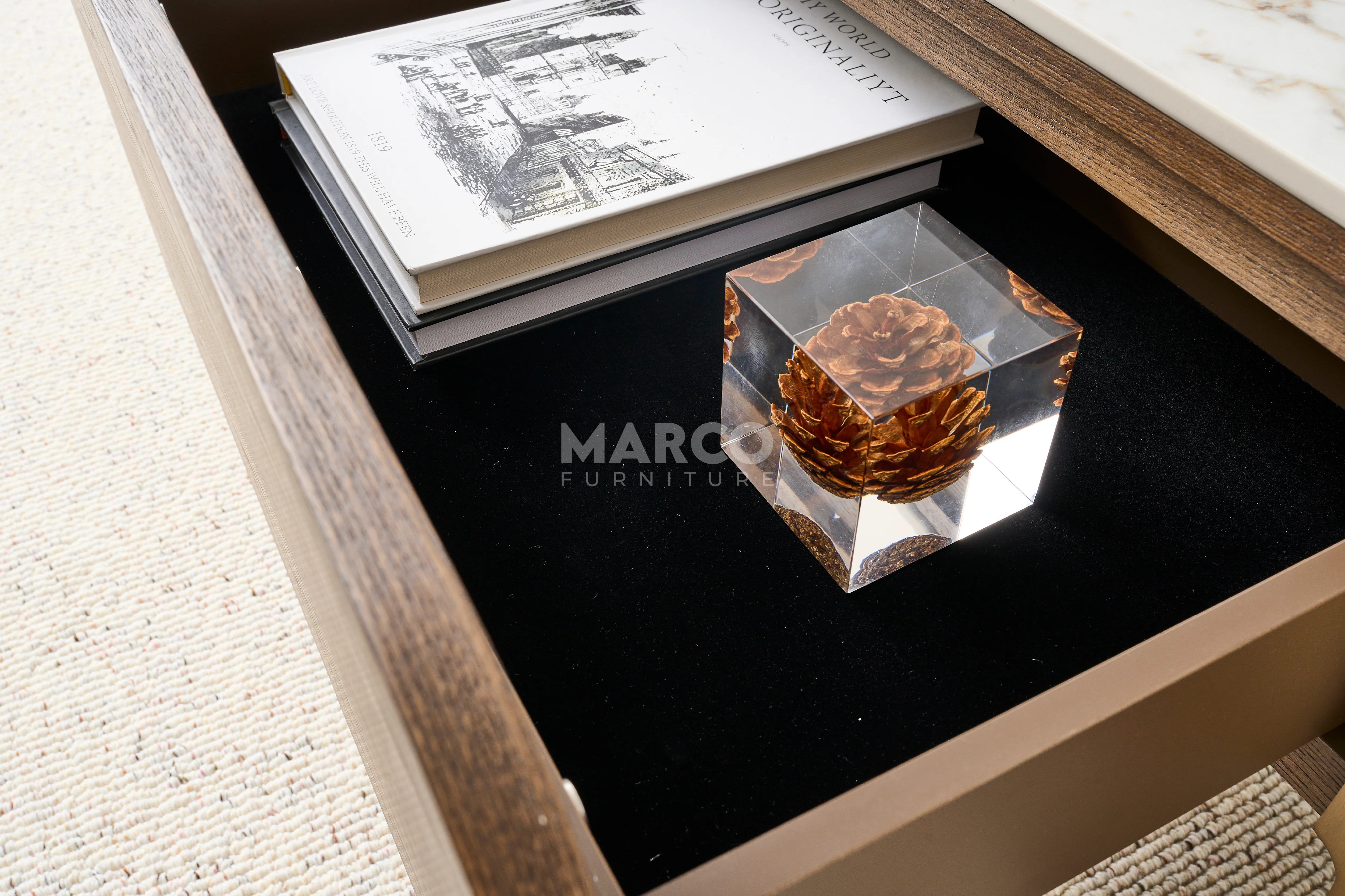 Mont Blanc Pandora Sintered Stone Top TV Unit - Gold Stainless Steel Legs - Image 9