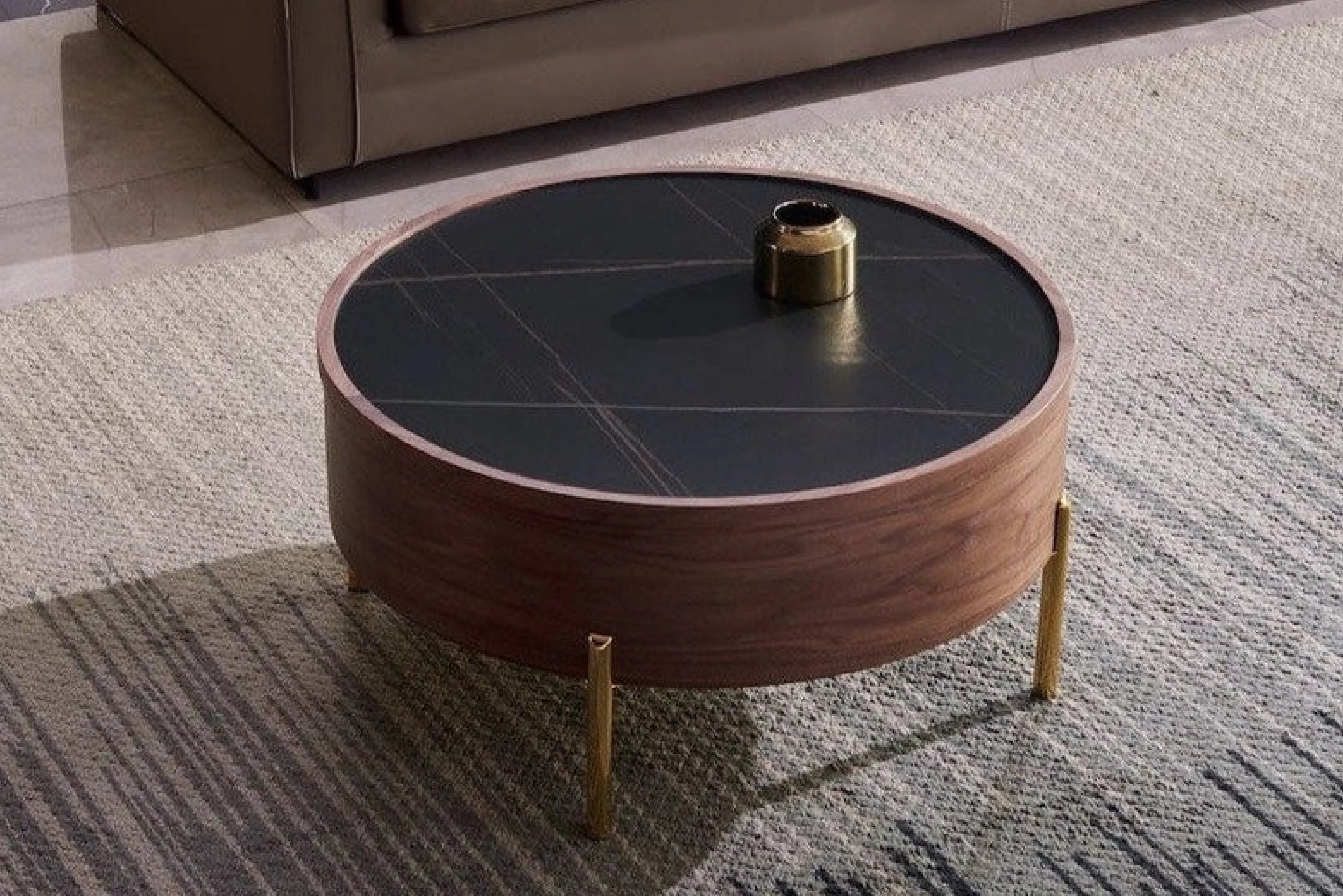 Moon Extendable Ceramic Top Coffee Table in Black with Storage - Image 3