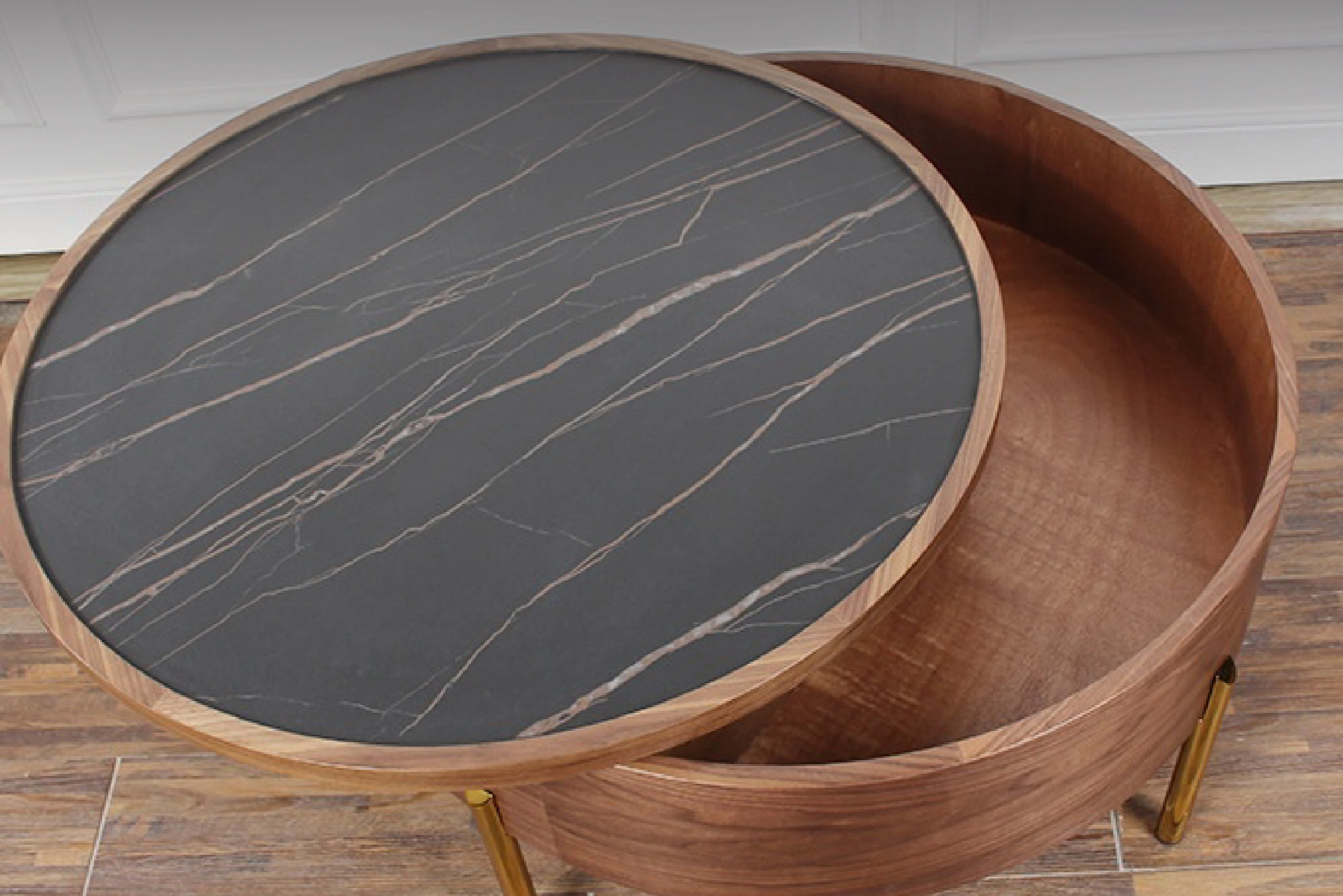 Moon Extendable Ceramic Top Coffee Table in Black with Storage - Image 4
