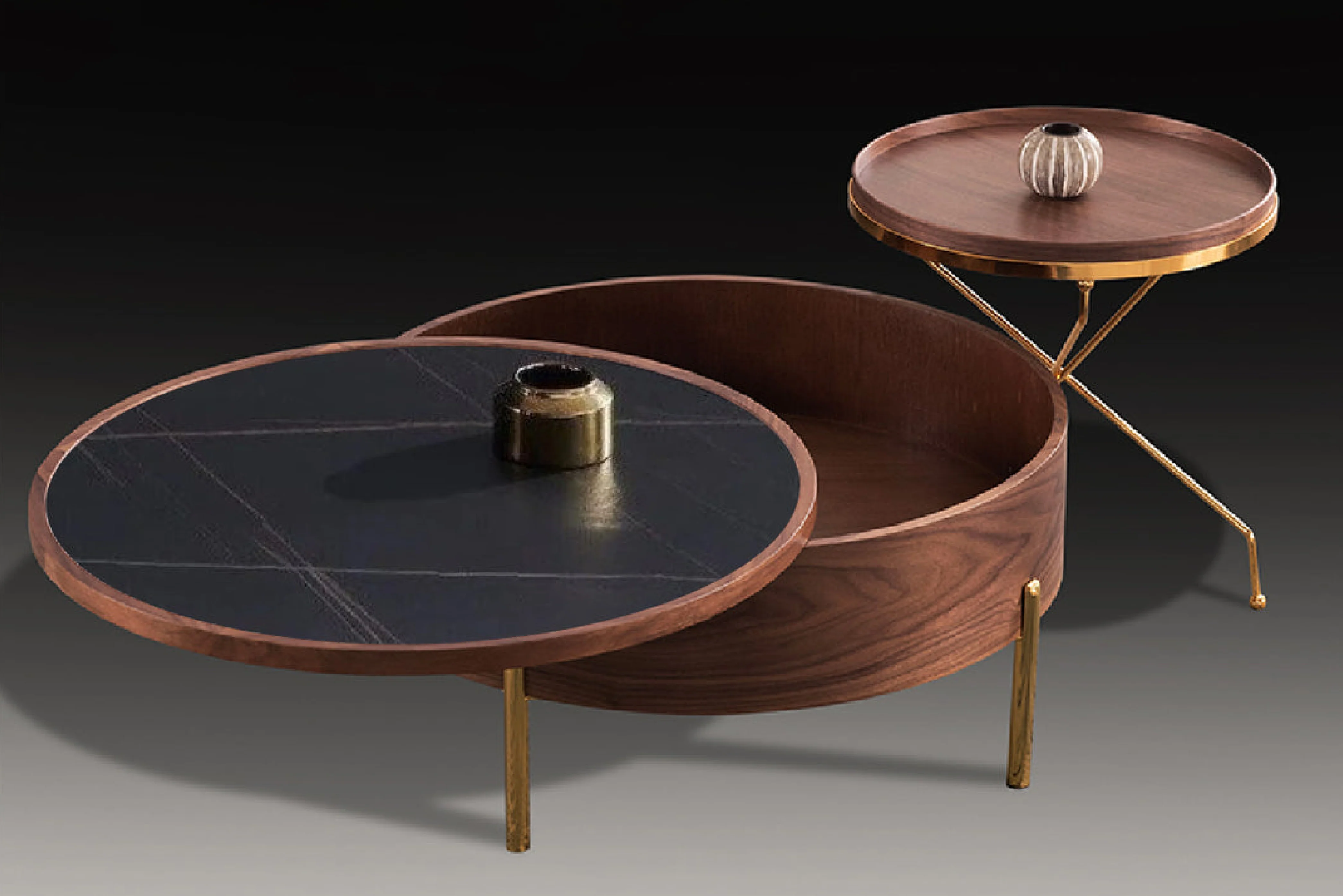 Moon Extendable Ceramic Top Coffee Table in Black with Storage - Image 5