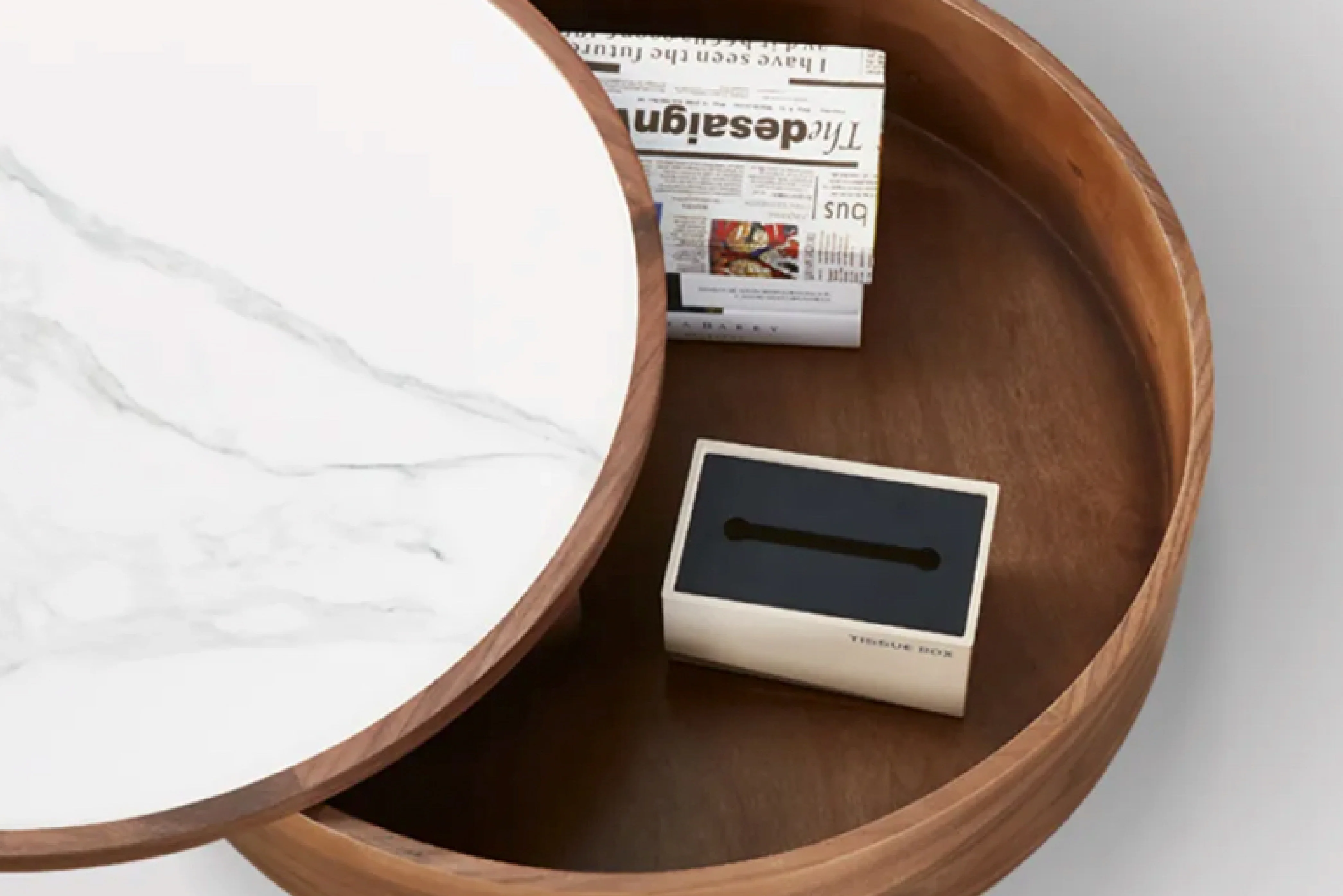 Moon Extendable Coffee Table with Storage and Sliding Top in White Ceramic - Image 7