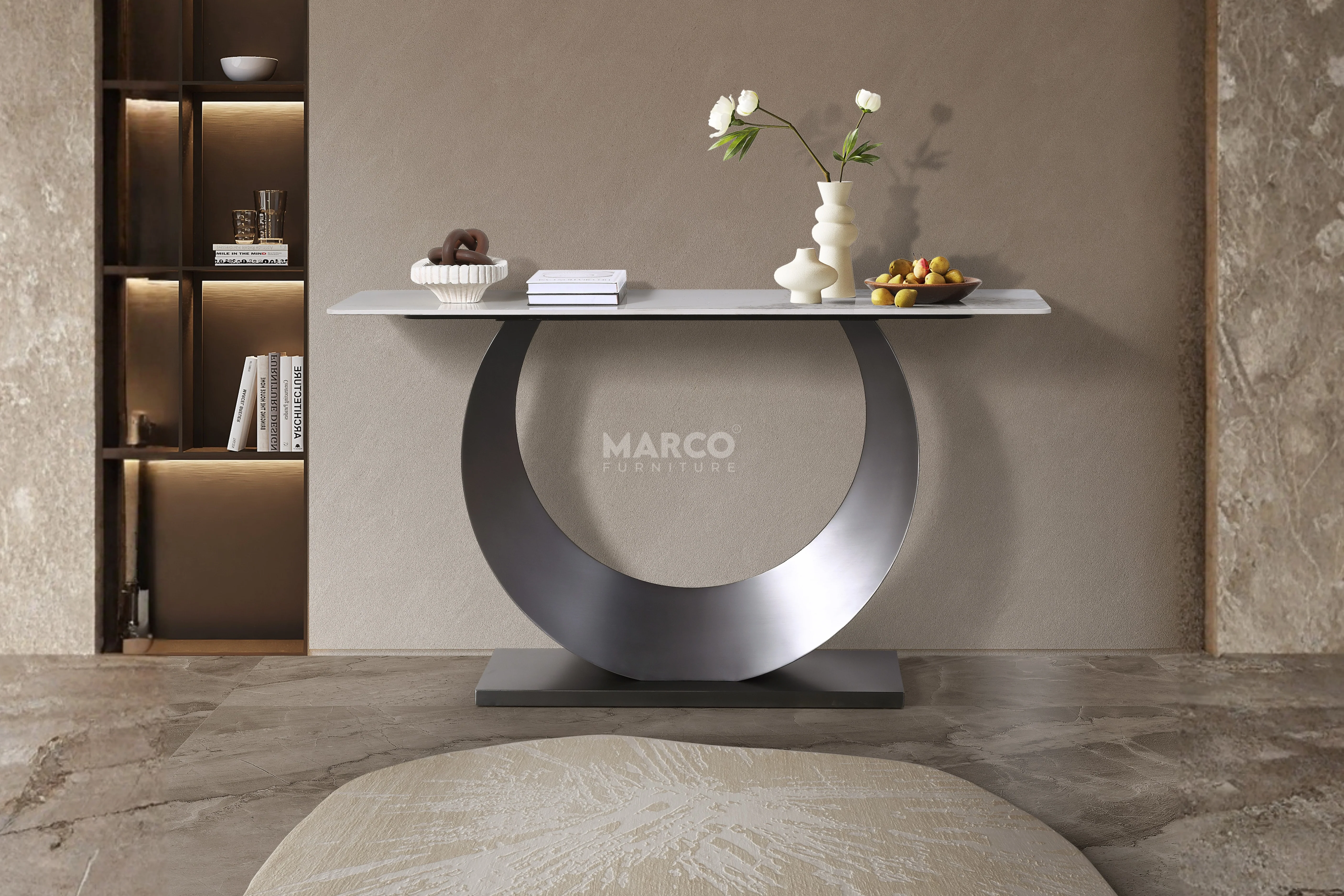 Moon Sintered Stone Top Console Table with Black Base - Image 4