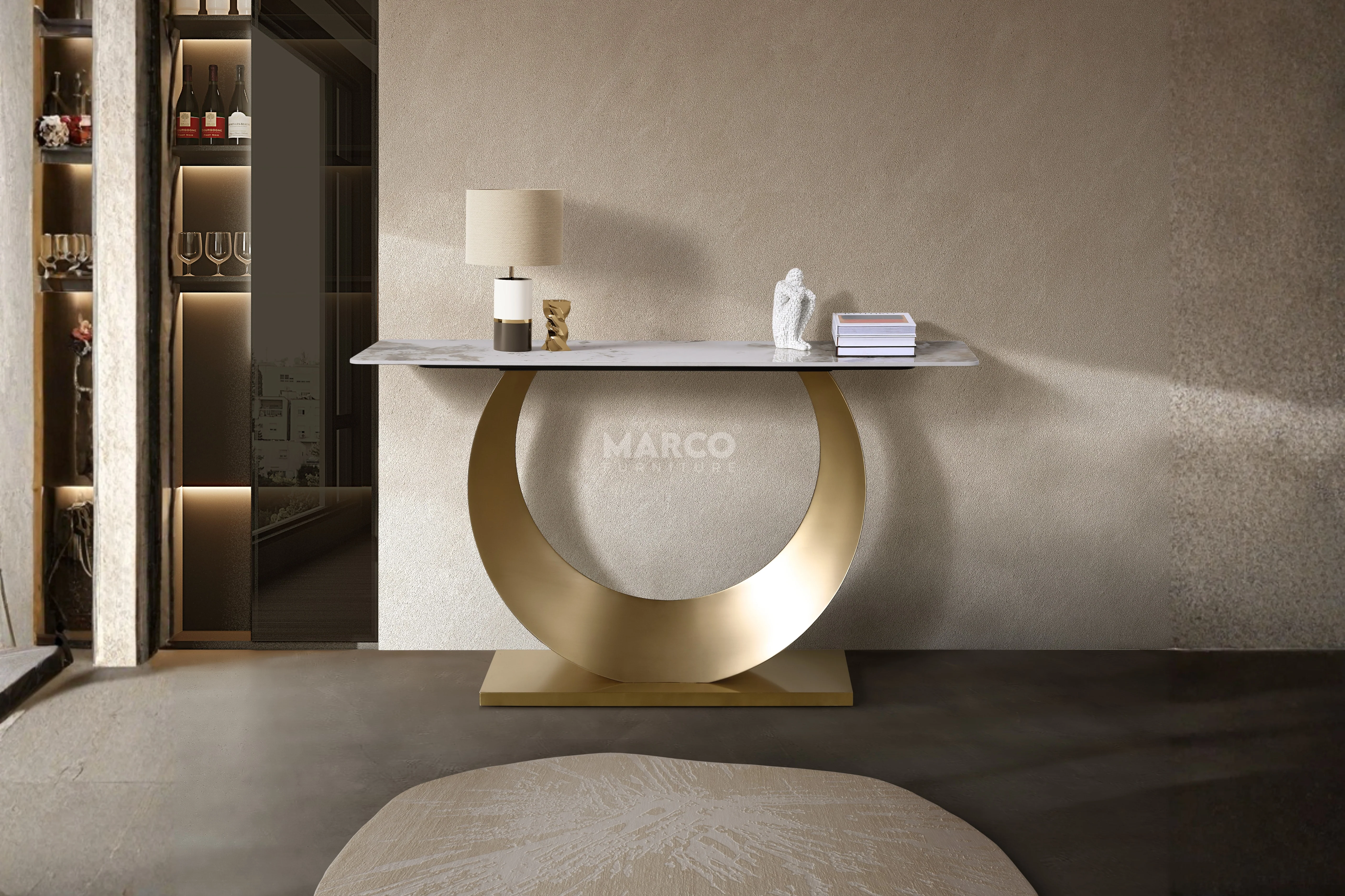 Moon Sintered Stone Top Console Table with Black Base - Image 5