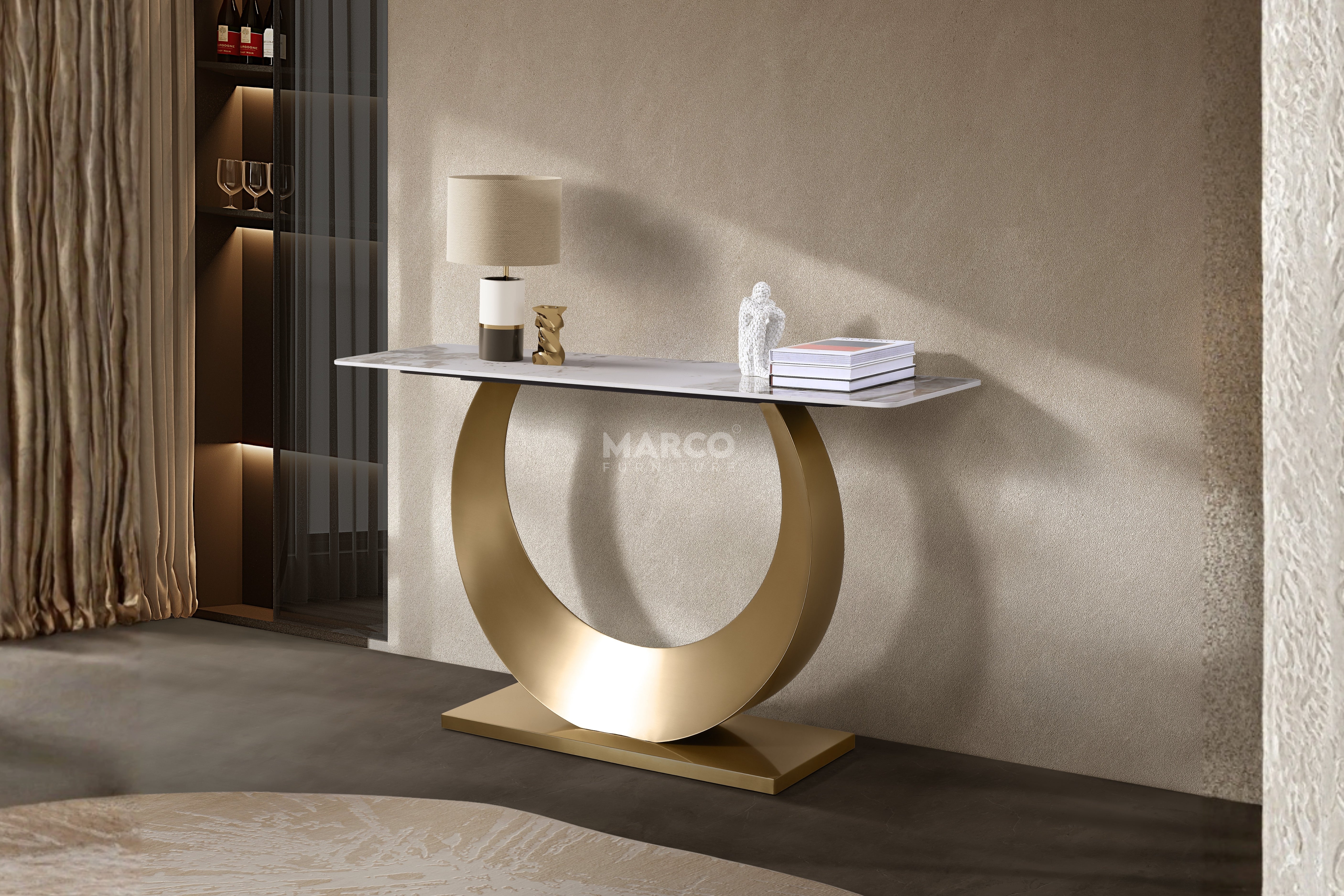 Moon Sintered Stone Top Console Table with Black Base - Image 6