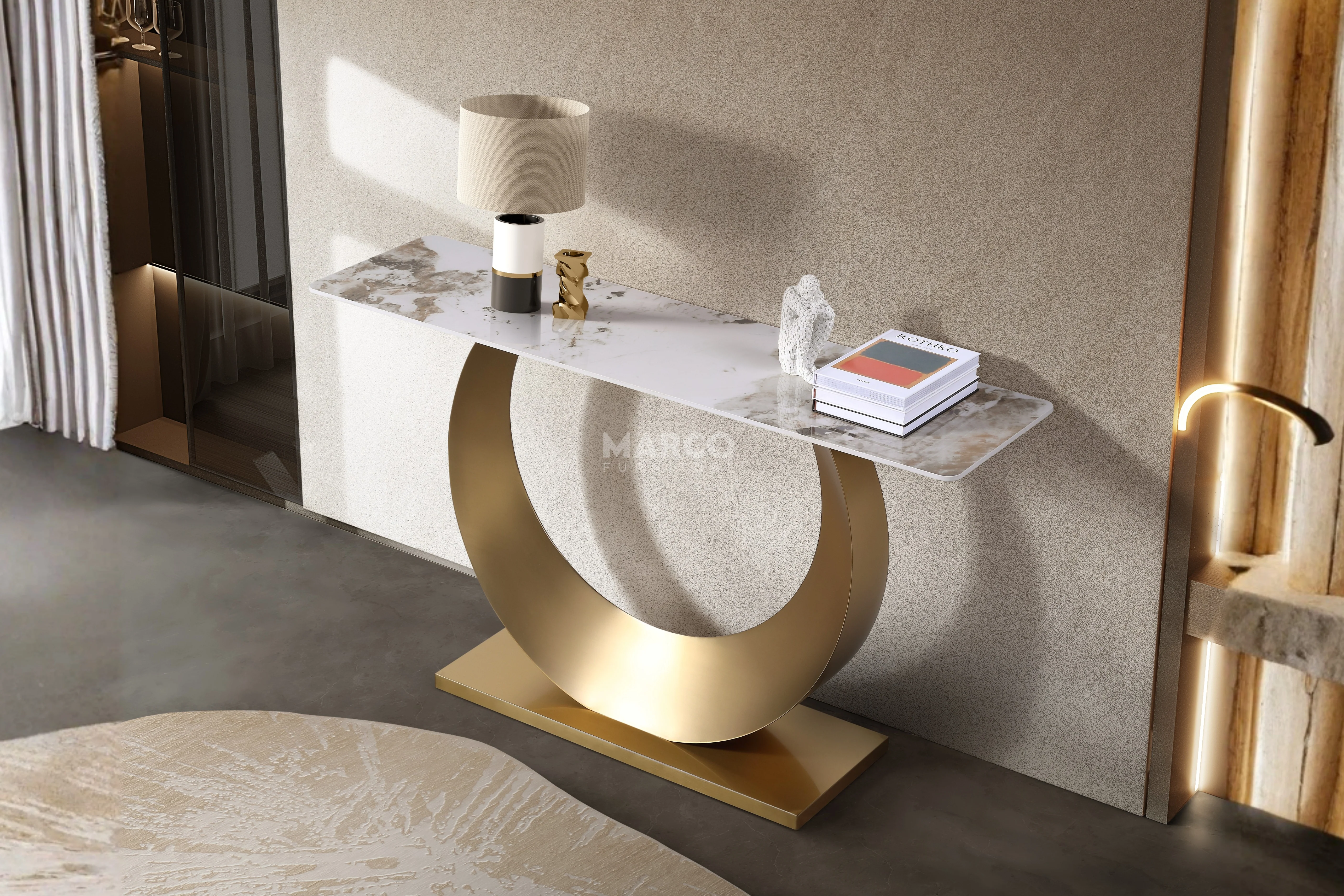 Moon Sintered Stone Top Console Table with Black Base - Image 7