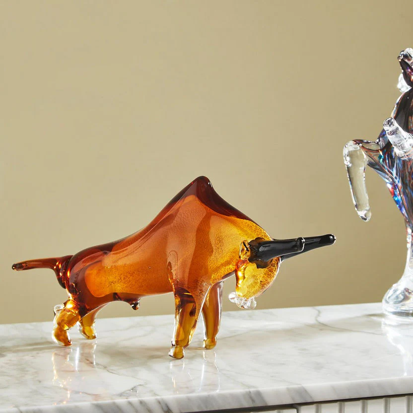 Murano Style Hand-Blown Glass Bull Sculpture - Image 2