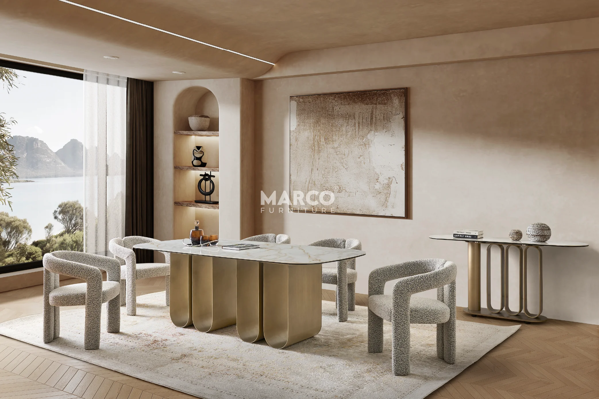 Catalina Carrara White Sintered Stone Top Dining Table - Image 3
