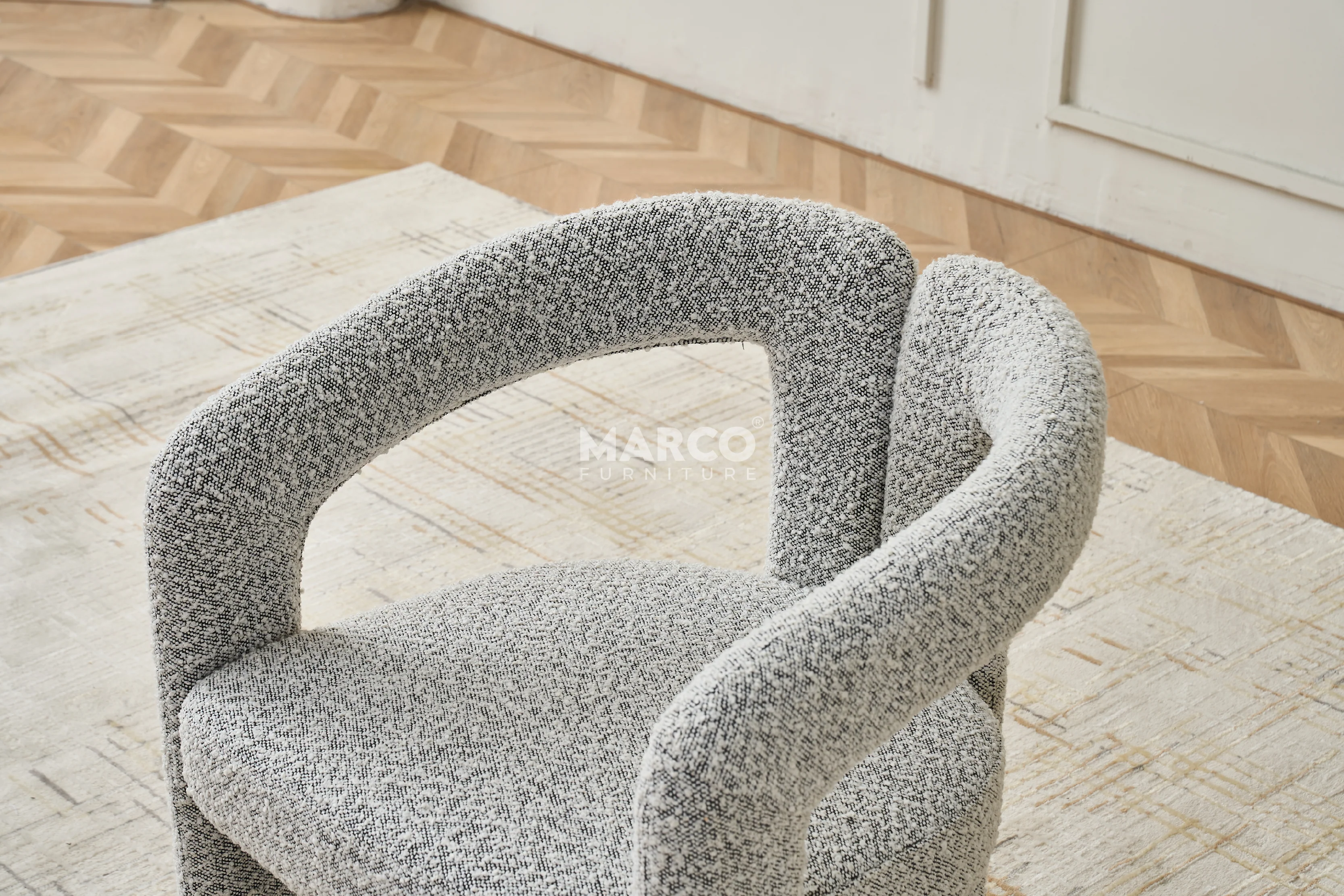 Nirvana Boucle Fabric Modern Dining Chair (Salt & Pepper) - Image 14