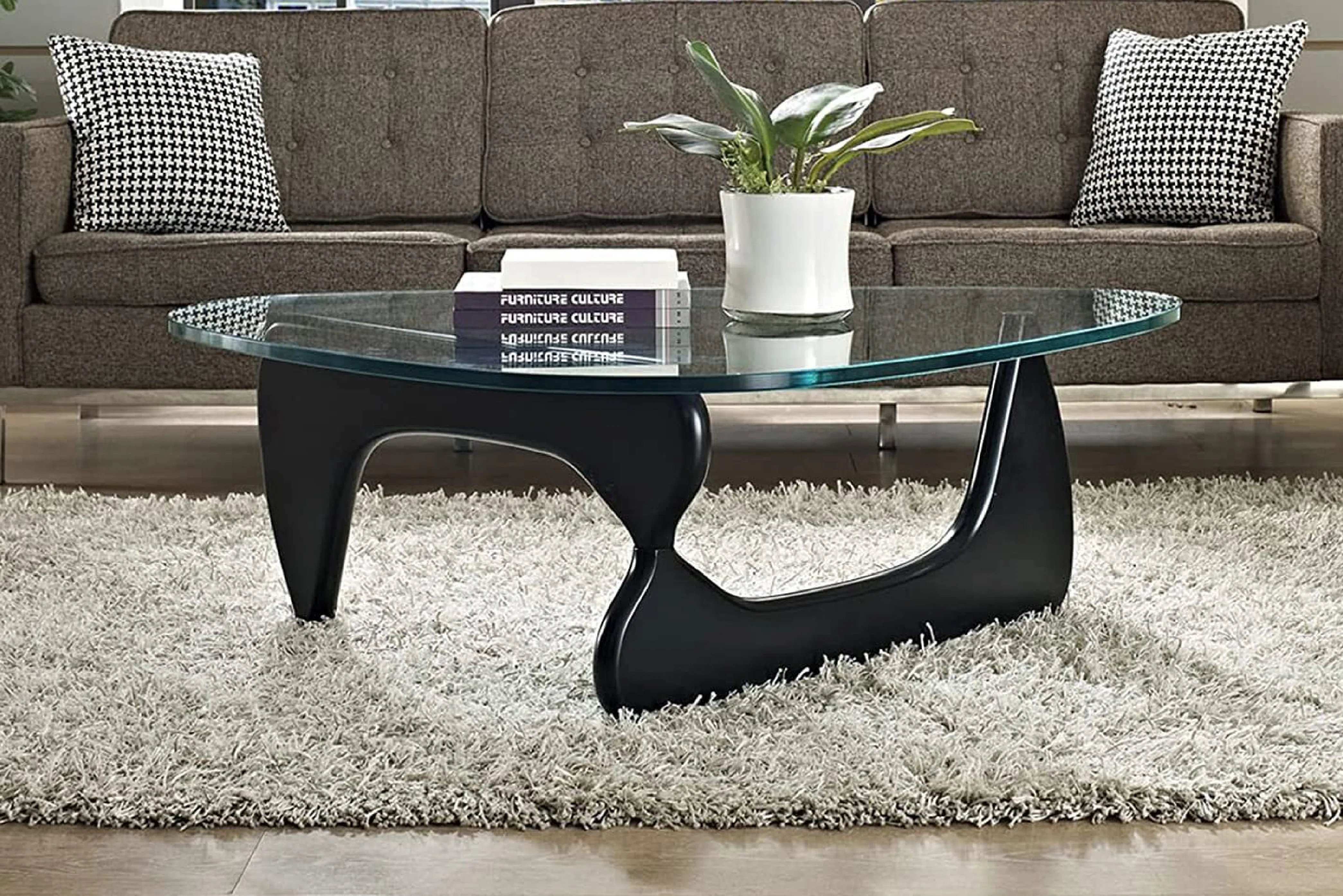 Noguchi Coffee Table with 15mm Tempered Glass Top and Ash Wood Legs in Black - Image 5