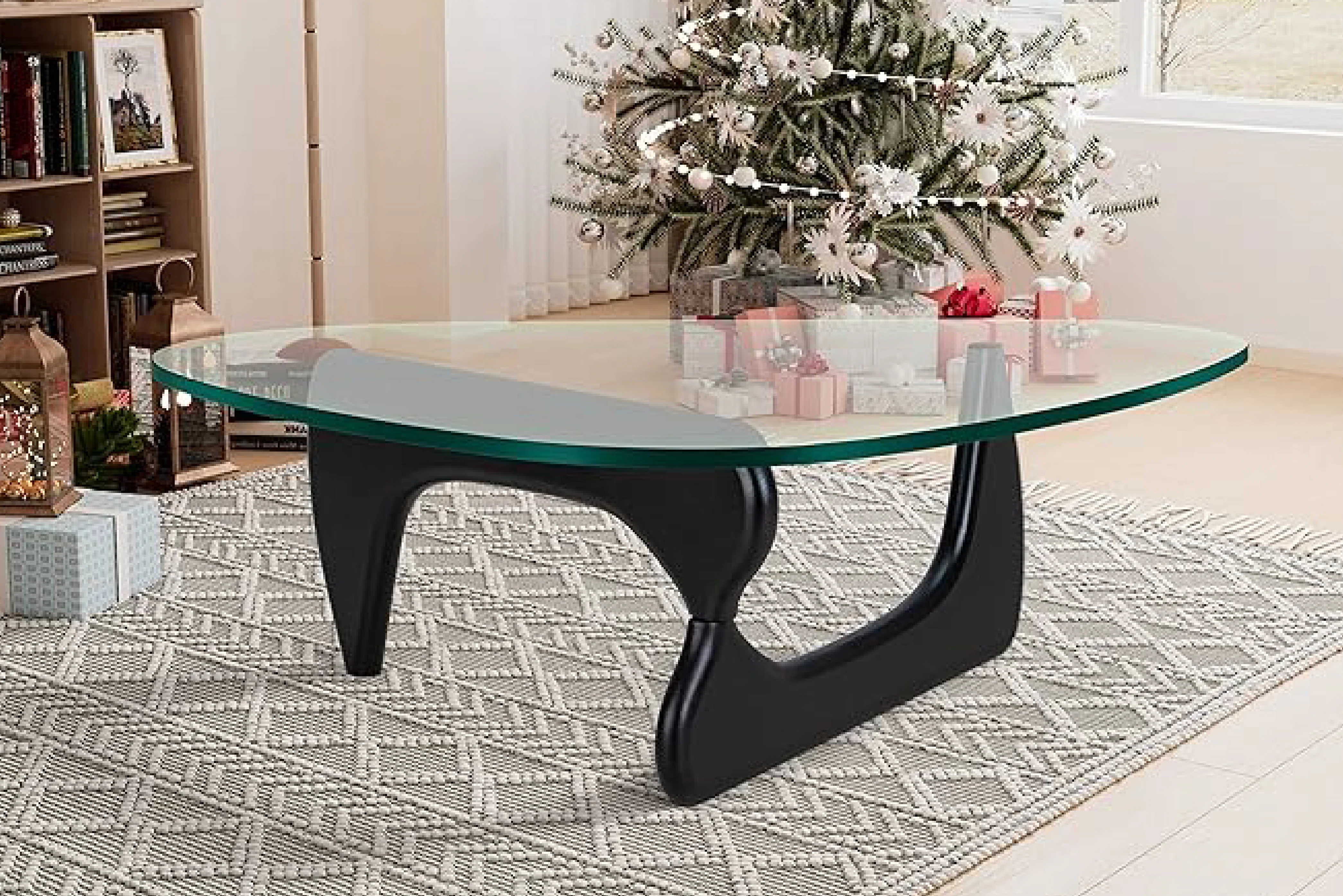 Noguchi Coffee Table with 15mm Tempered Glass Top and Ash Wood Legs in Black - Image 6