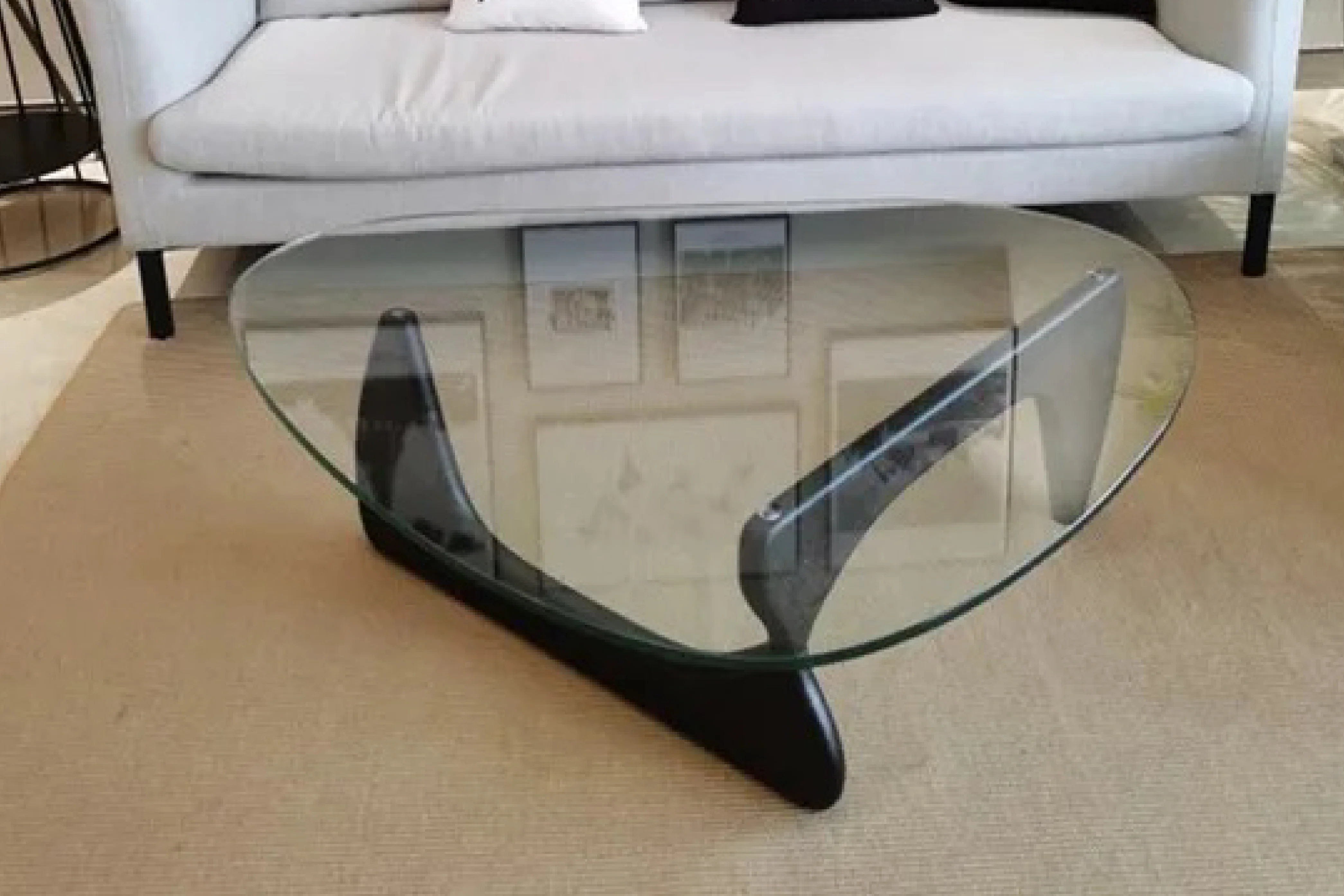 Noguchi Coffee Table with 15mm Tempered Glass Top and Ash Wood Legs in Black - Image 7