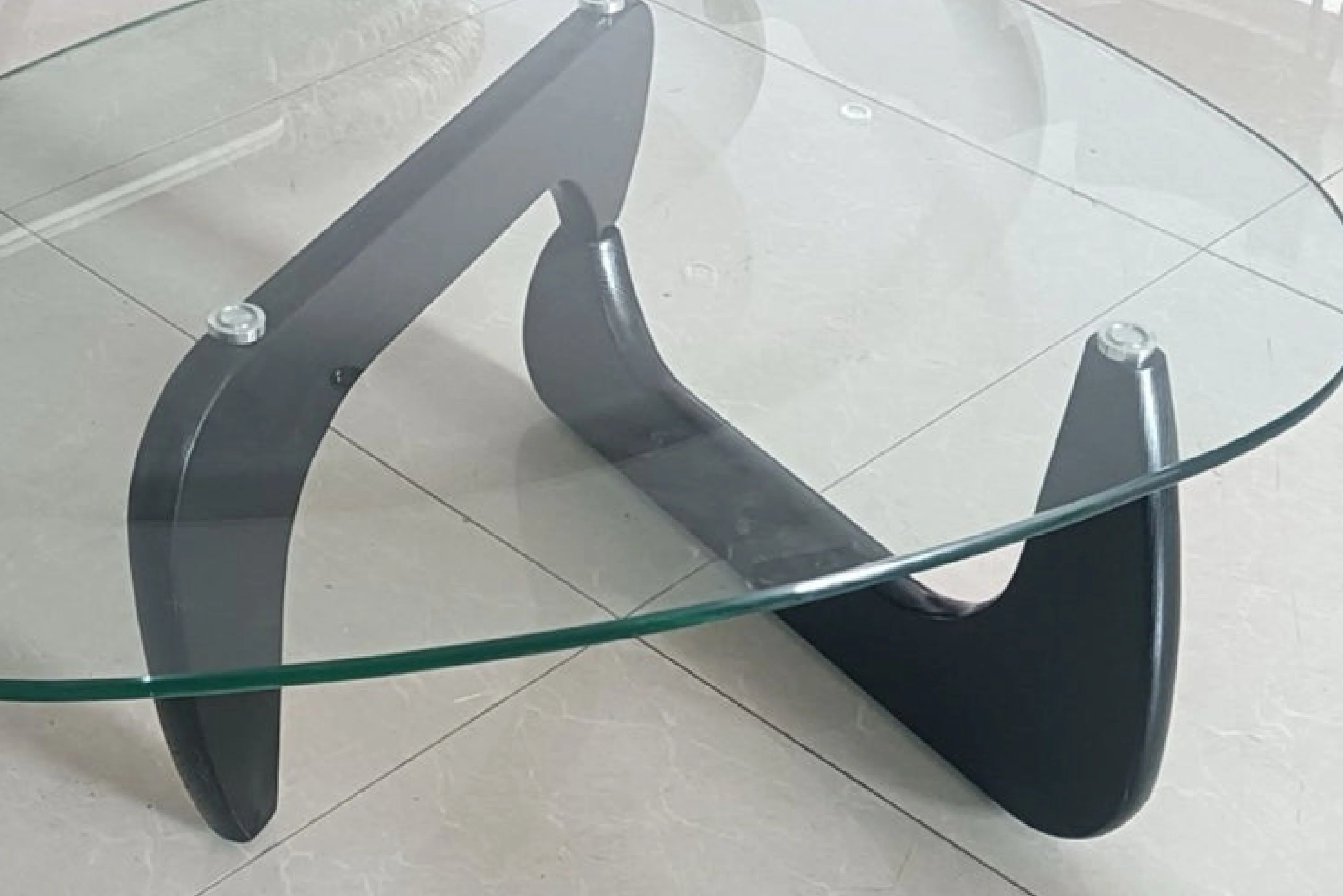 Noguchi Coffee Table with 15mm Tempered Glass Top and Ash Wood Legs in Black - Image 9