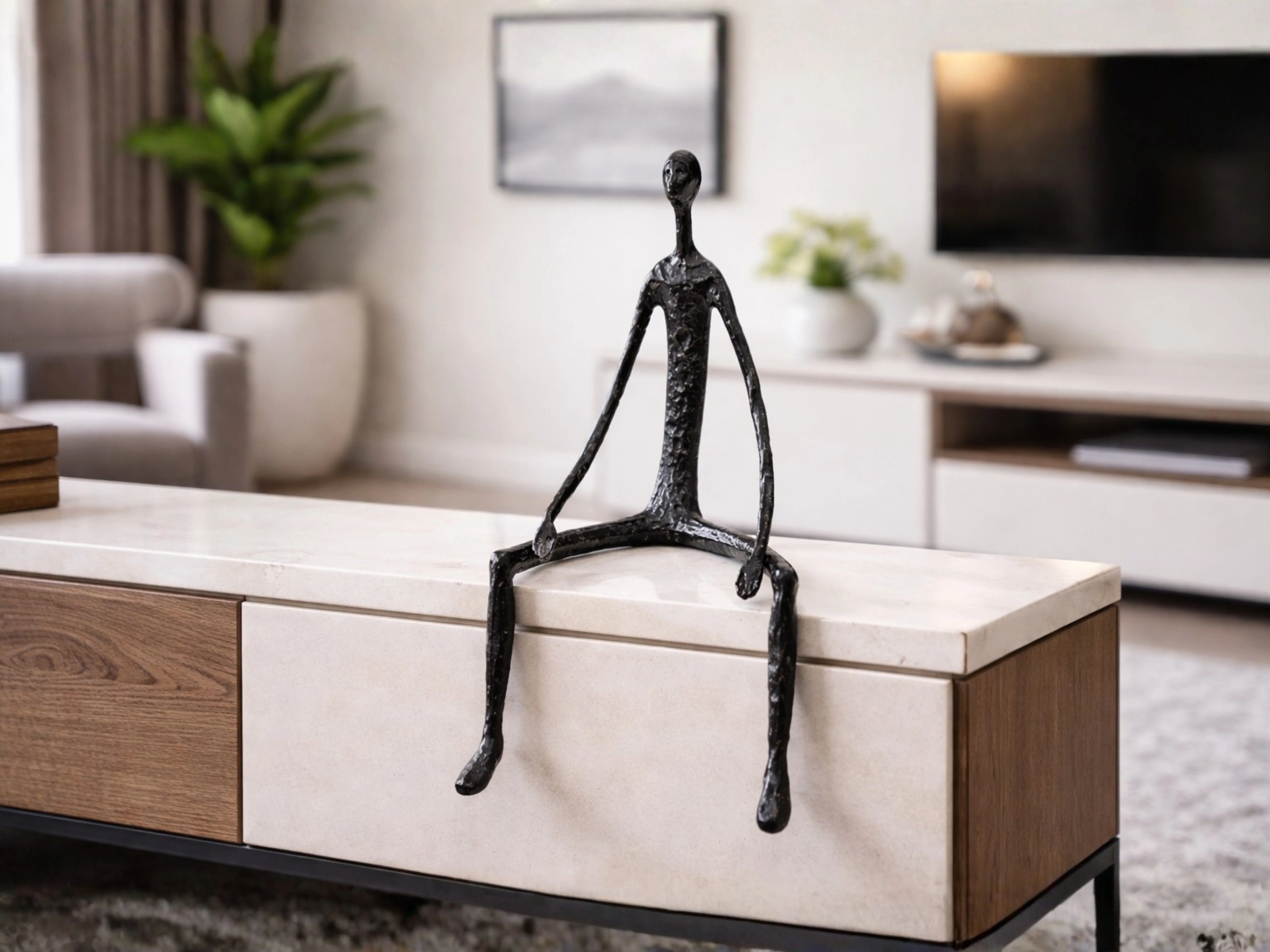 Nordic Black & Gold Sitting Figure Sculpture – Metal Shelf Decor