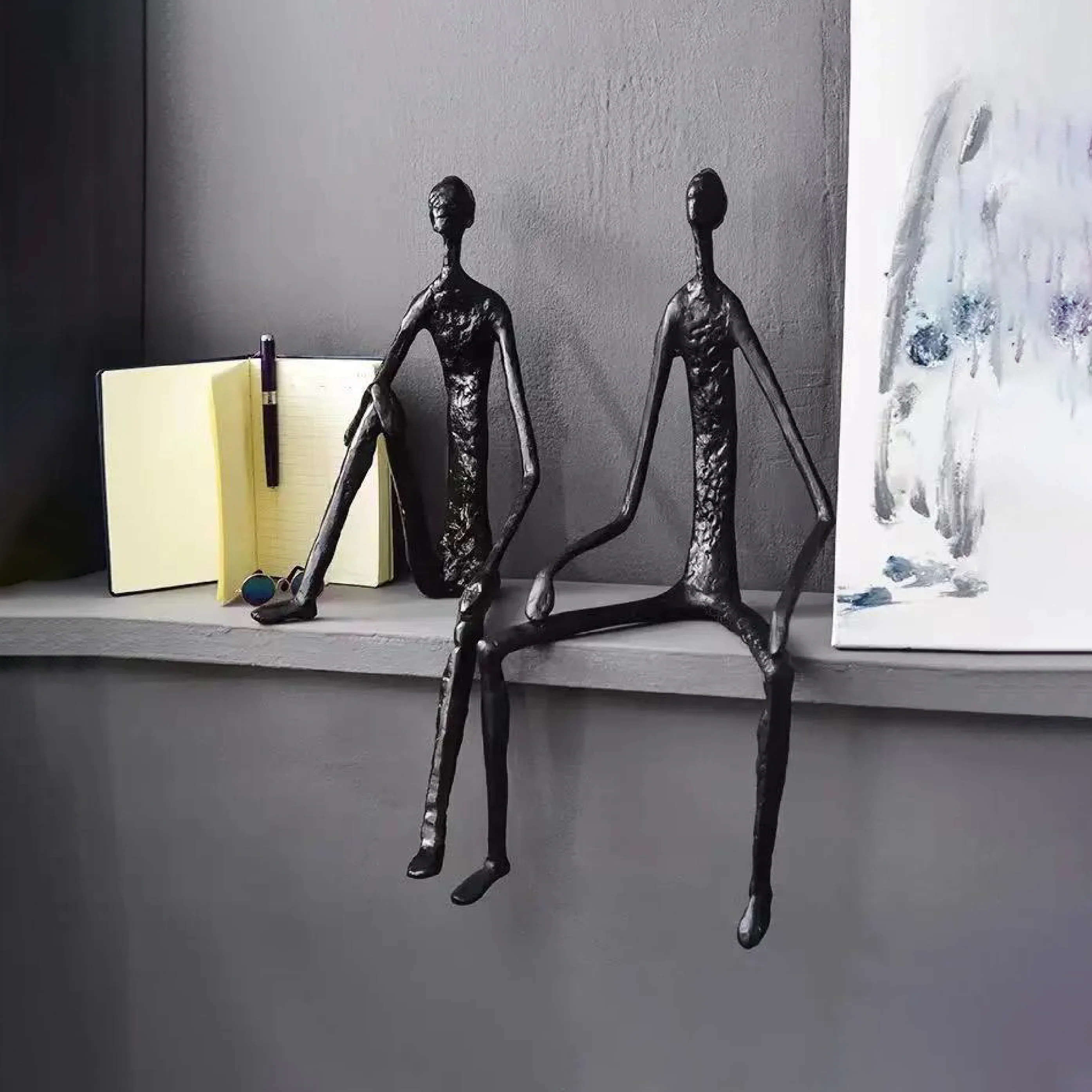 Nordic Black & Gold Sitting Figure Sculpture – Metal Shelf Decor - Image 3