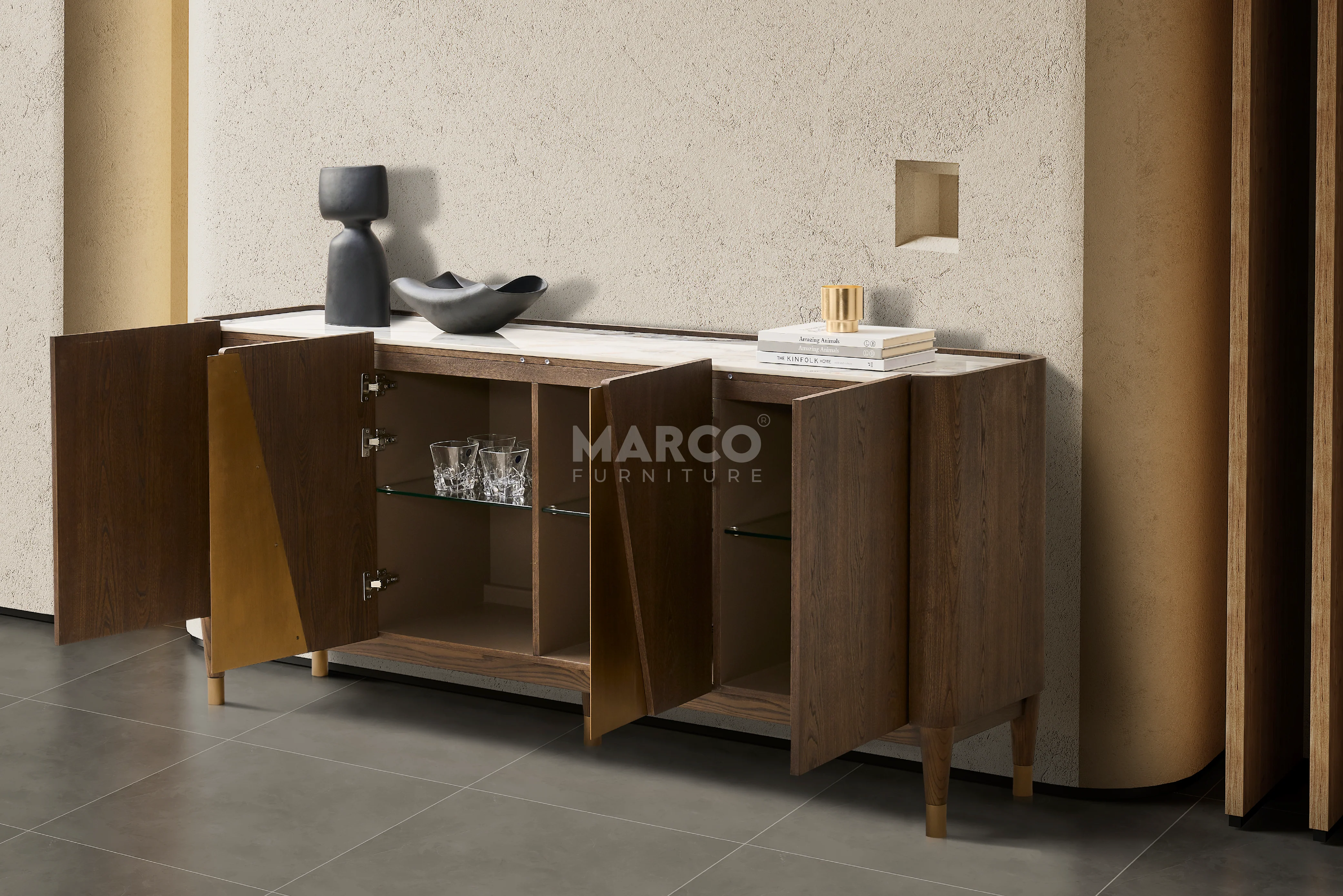 Olmo Fiorito Sintered Stone Top Buffet Table – Modern Storage Cabinet - Image 4