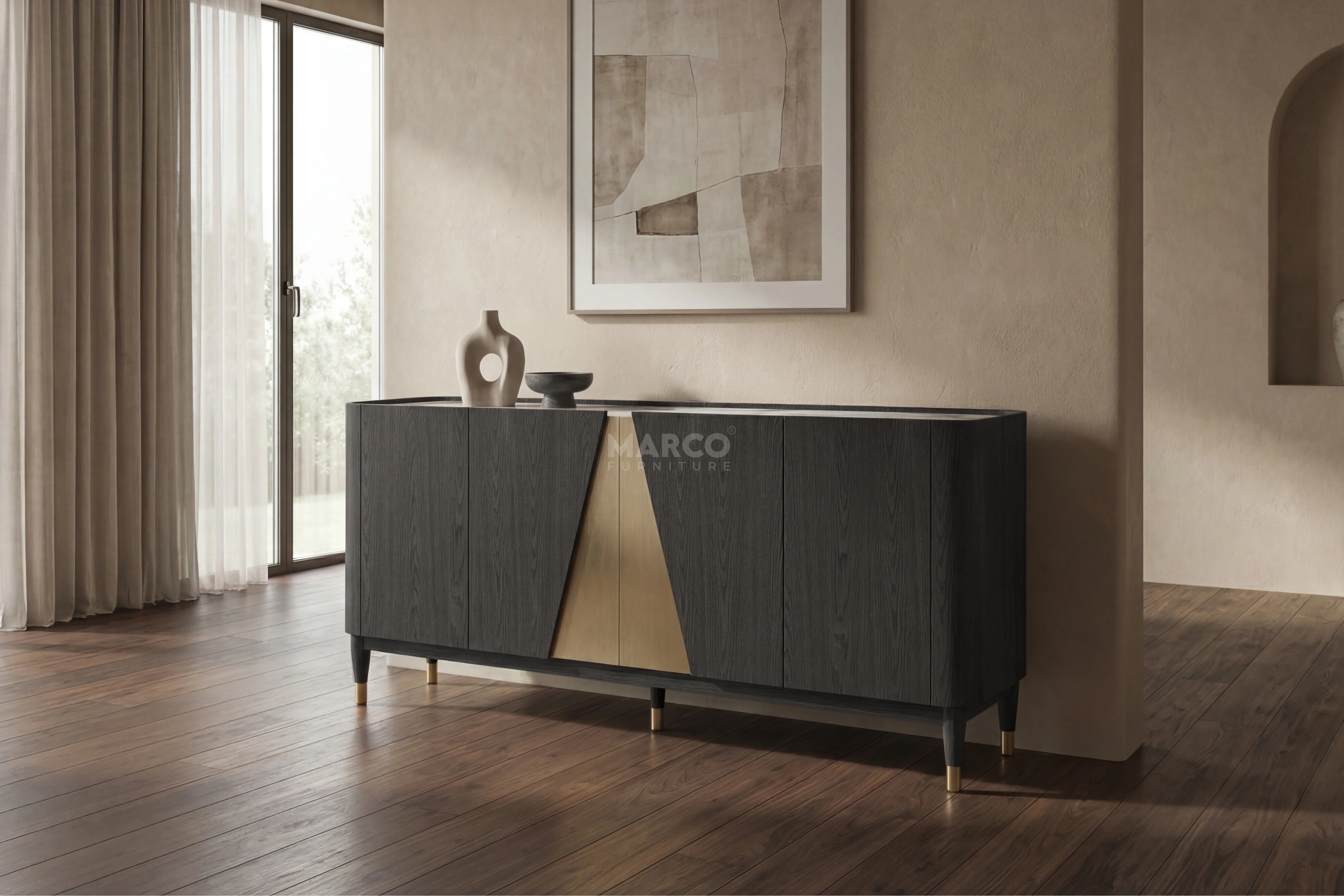 Olmo Fiorito Sintered Stone Top Buffet Cabinet (Black) - Image 3