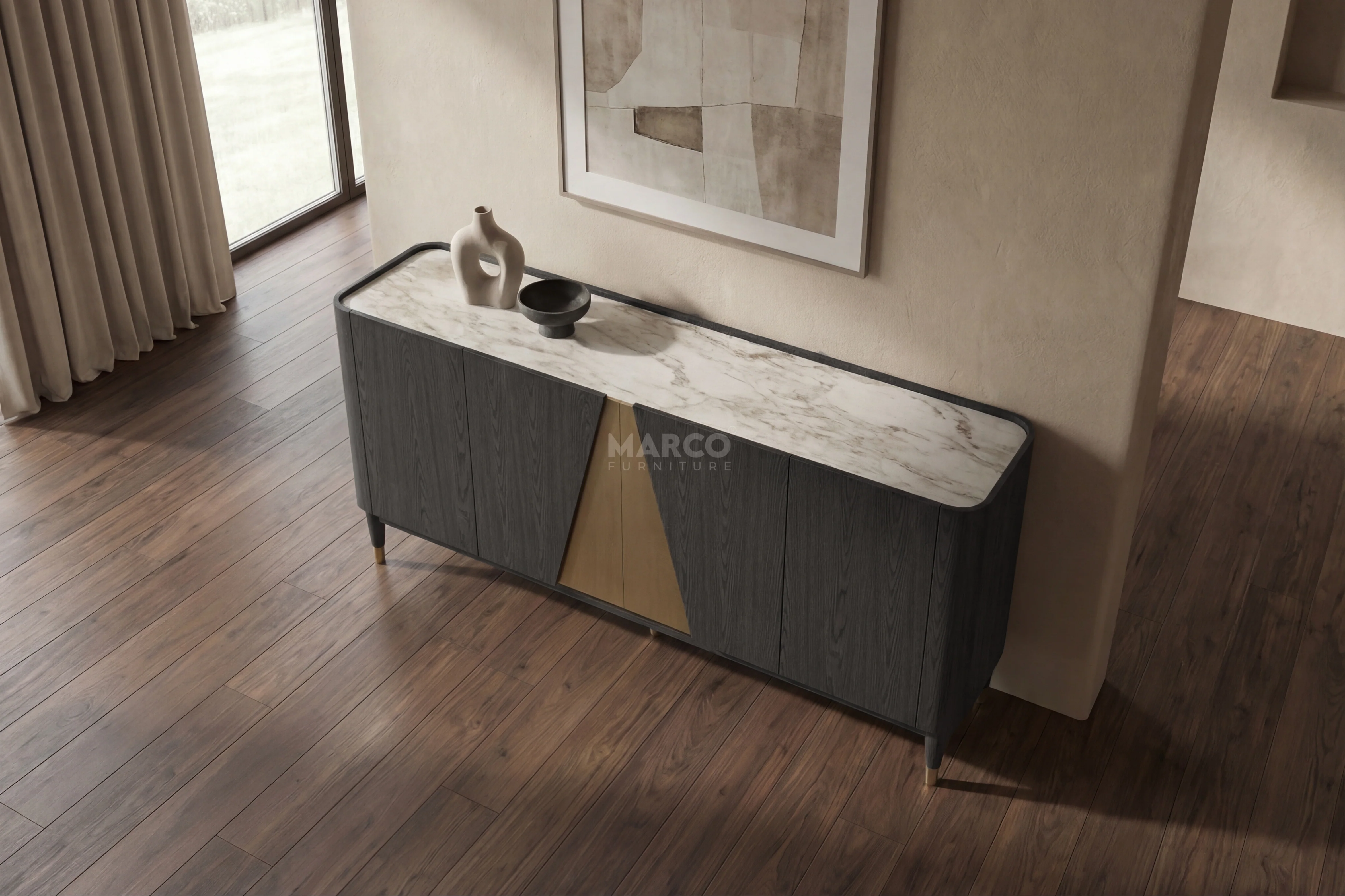 Olmo Fiorito Sintered Stone Top Buffet Cabinet (Black) - Image 4