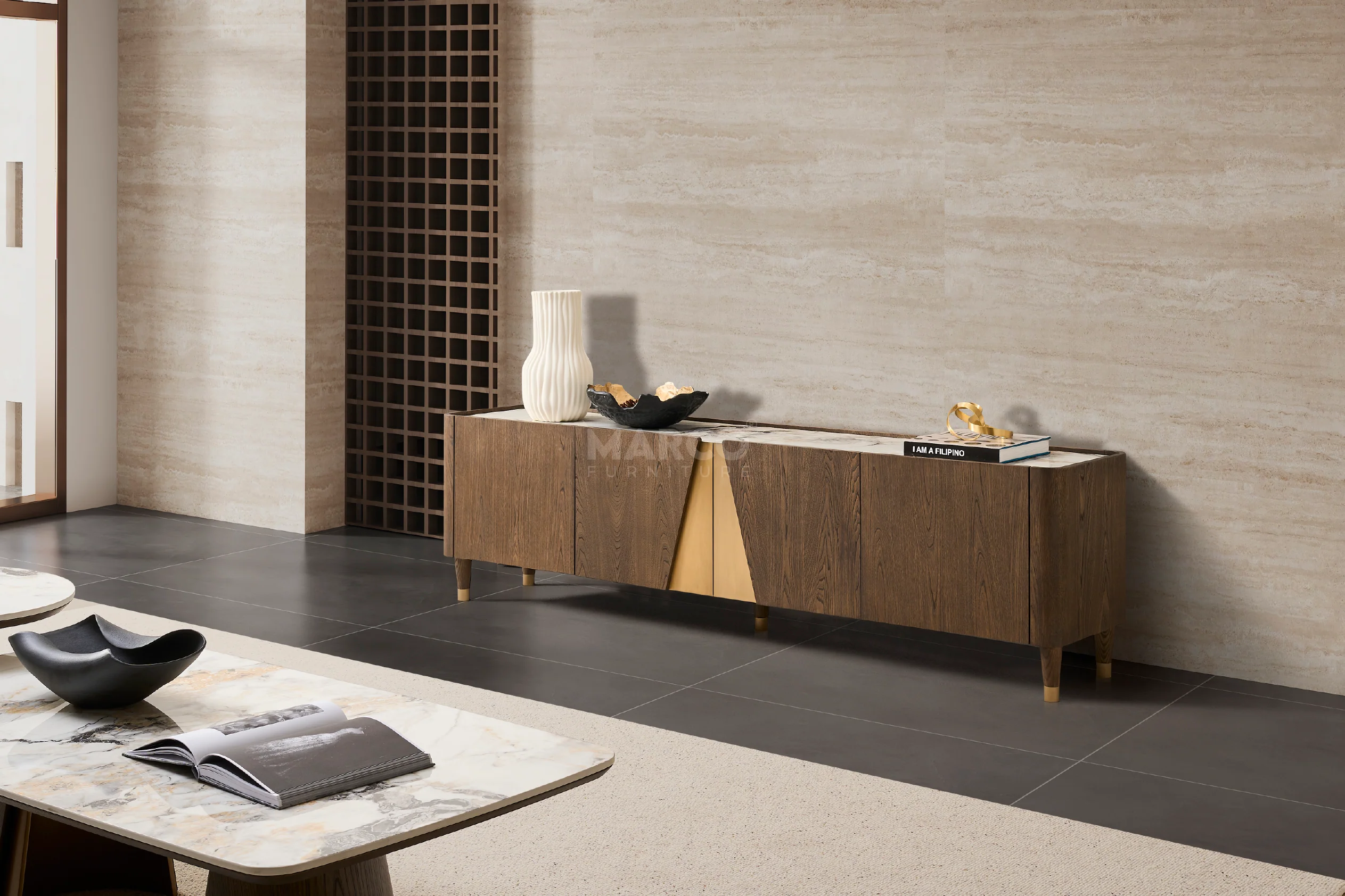 Olmo Fiorito TV Unit with Storage - Pandora Sintered Stone Top - Image 3
