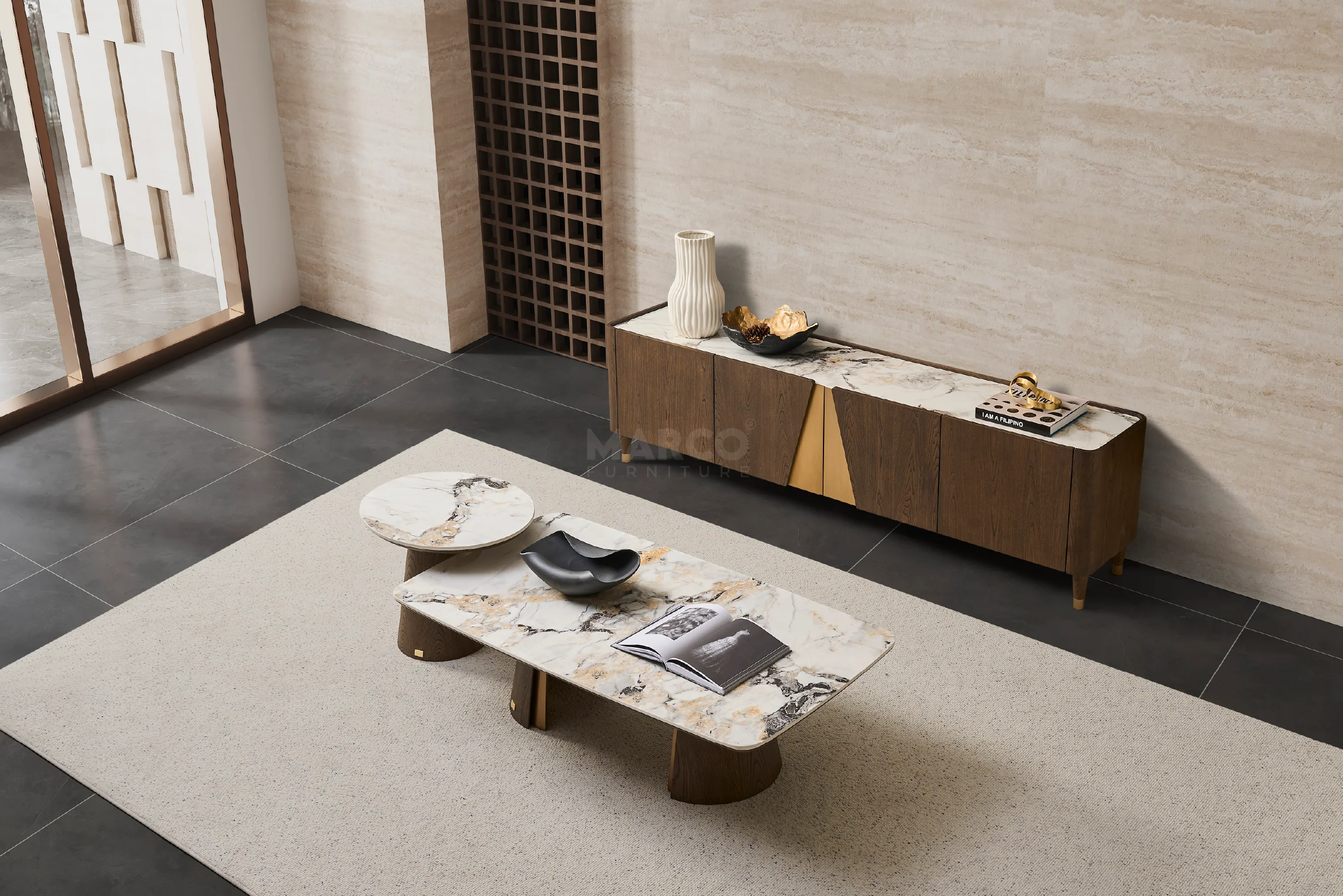 Olmo Fiorito TV Unit with Storage - Pandora Sintered Stone Top - Image 4