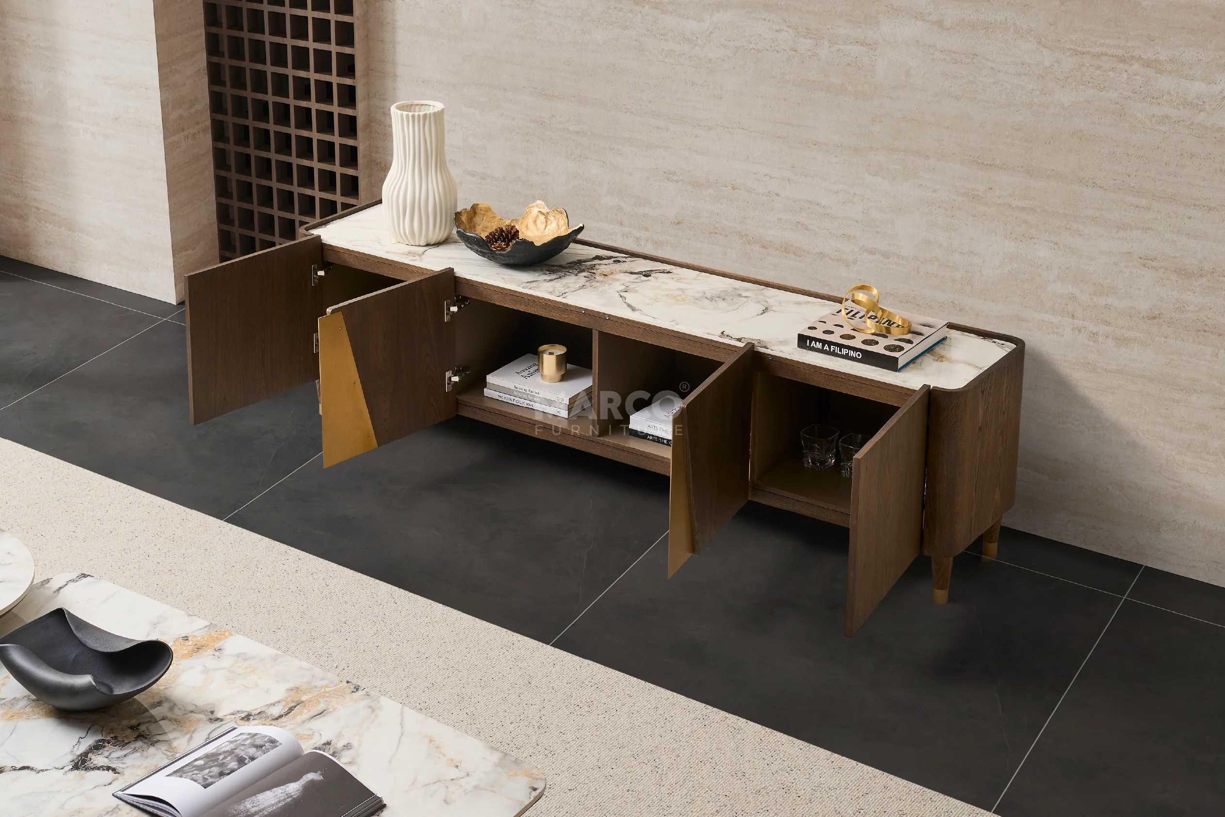 Olmo Fiorito TV Unit with Storage - Pandora Sintered Stone Top - Image 5