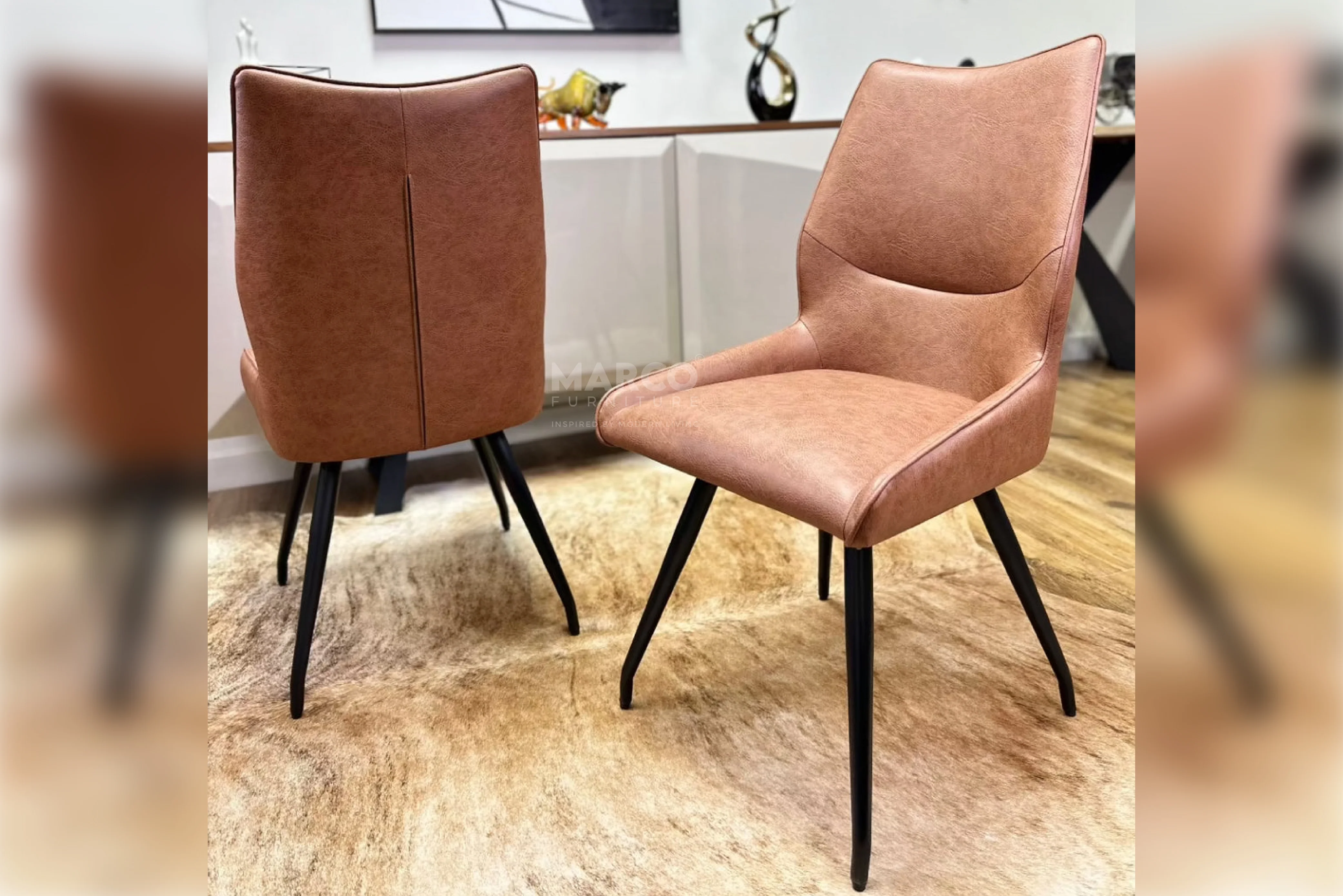 Oz Tan Leather Dining Chair – Modern High Back Kitchen Chair - Image 3
