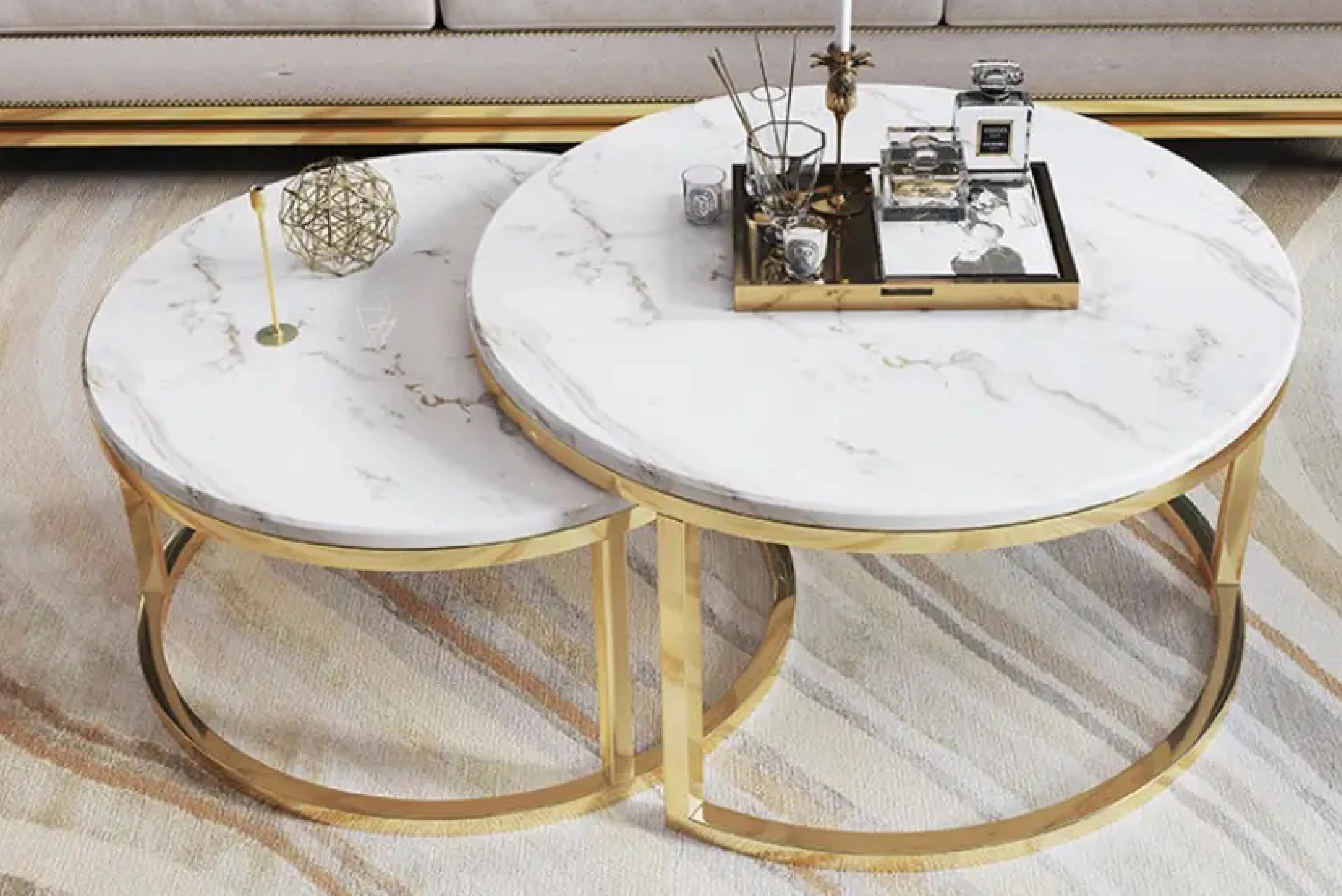 Proto Nesting Coffee Table with Marble Top and Stainless Steel Gold Base - Image 4