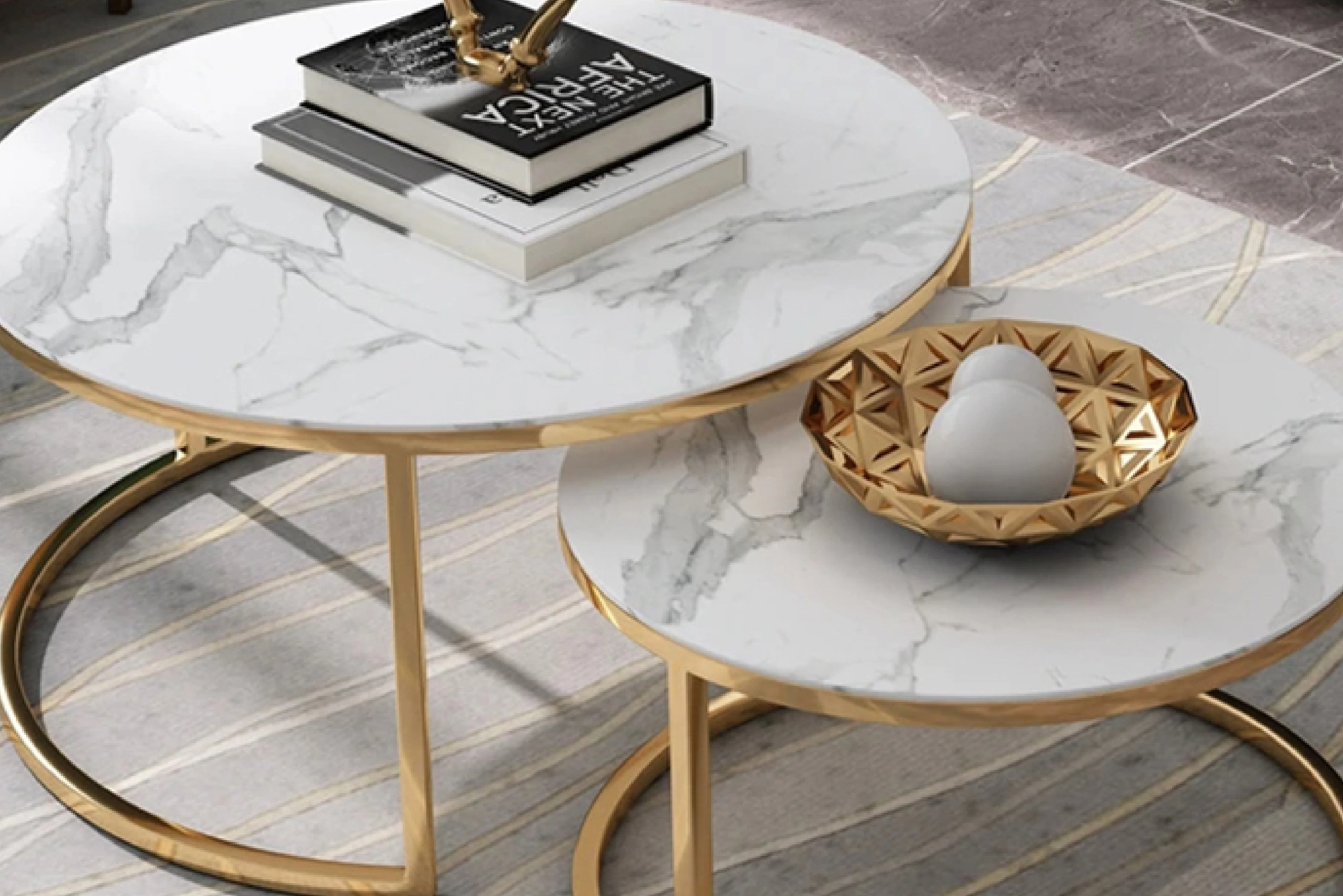 Proto Nesting Coffee Table with Marble Top and Stainless Steel Gold Base - Image 6