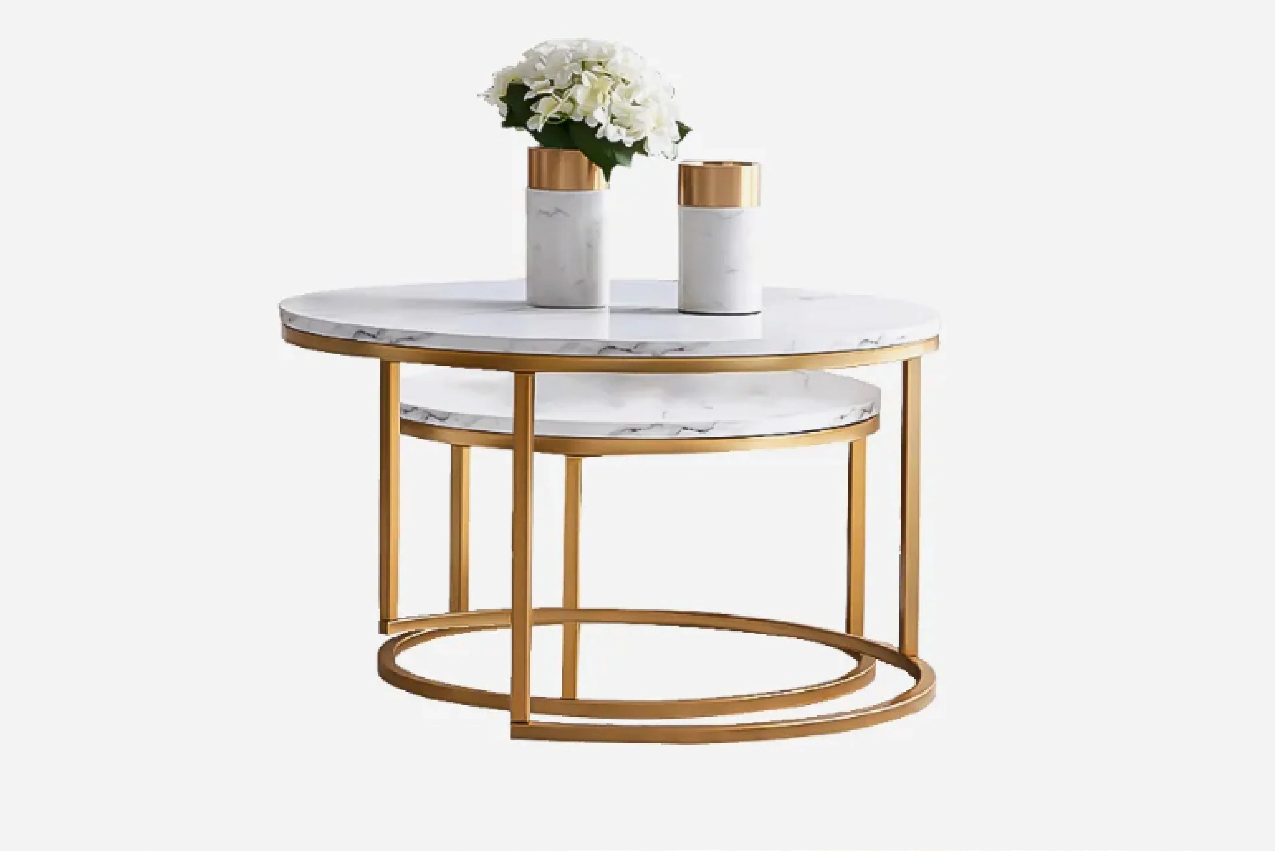 Proto Nesting Coffee Table with Marble Top and Stainless Steel Gold Base - Image 8