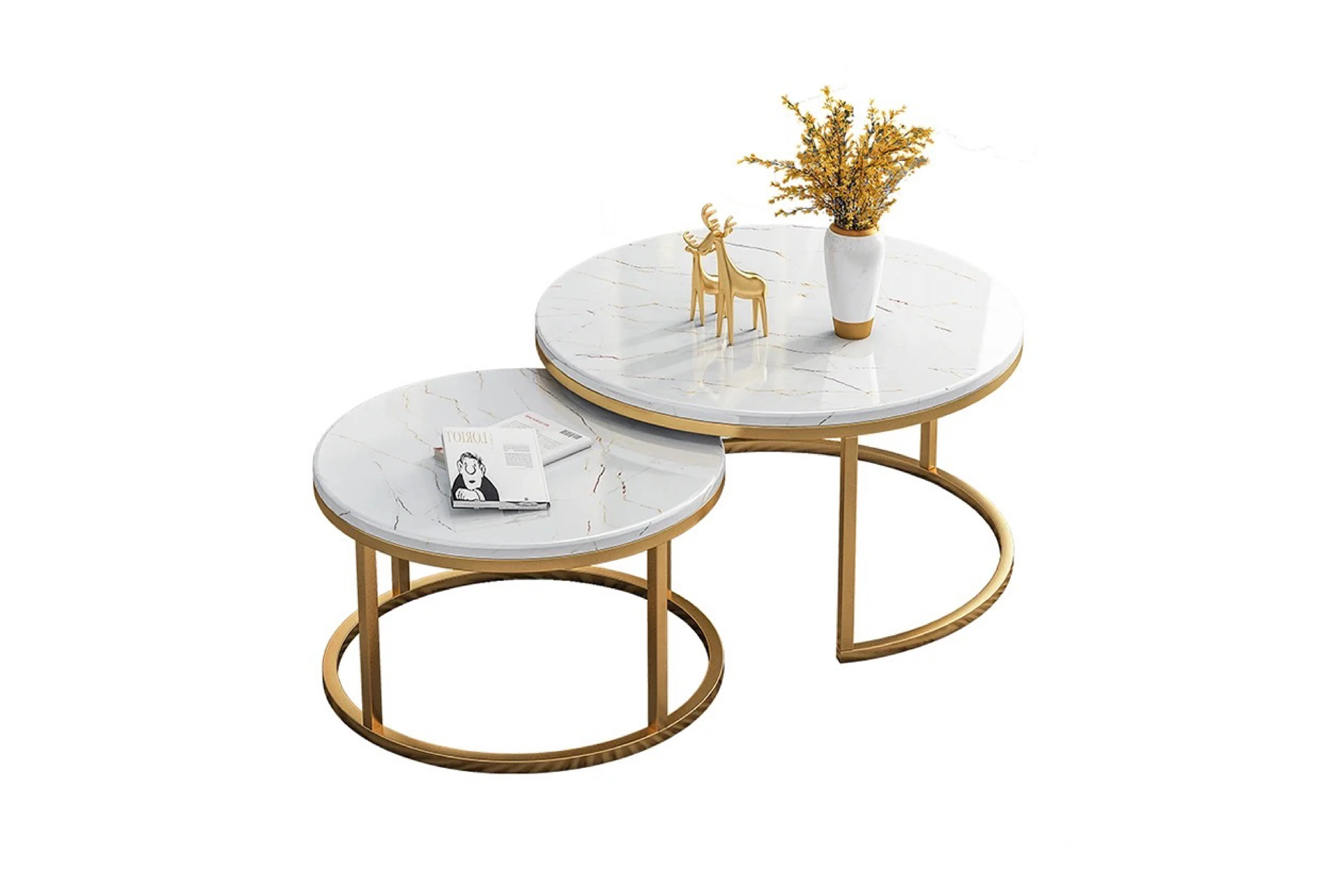 Proto Nesting Coffee Table with Marble Top and Stainless Steel Gold Base - Image 9