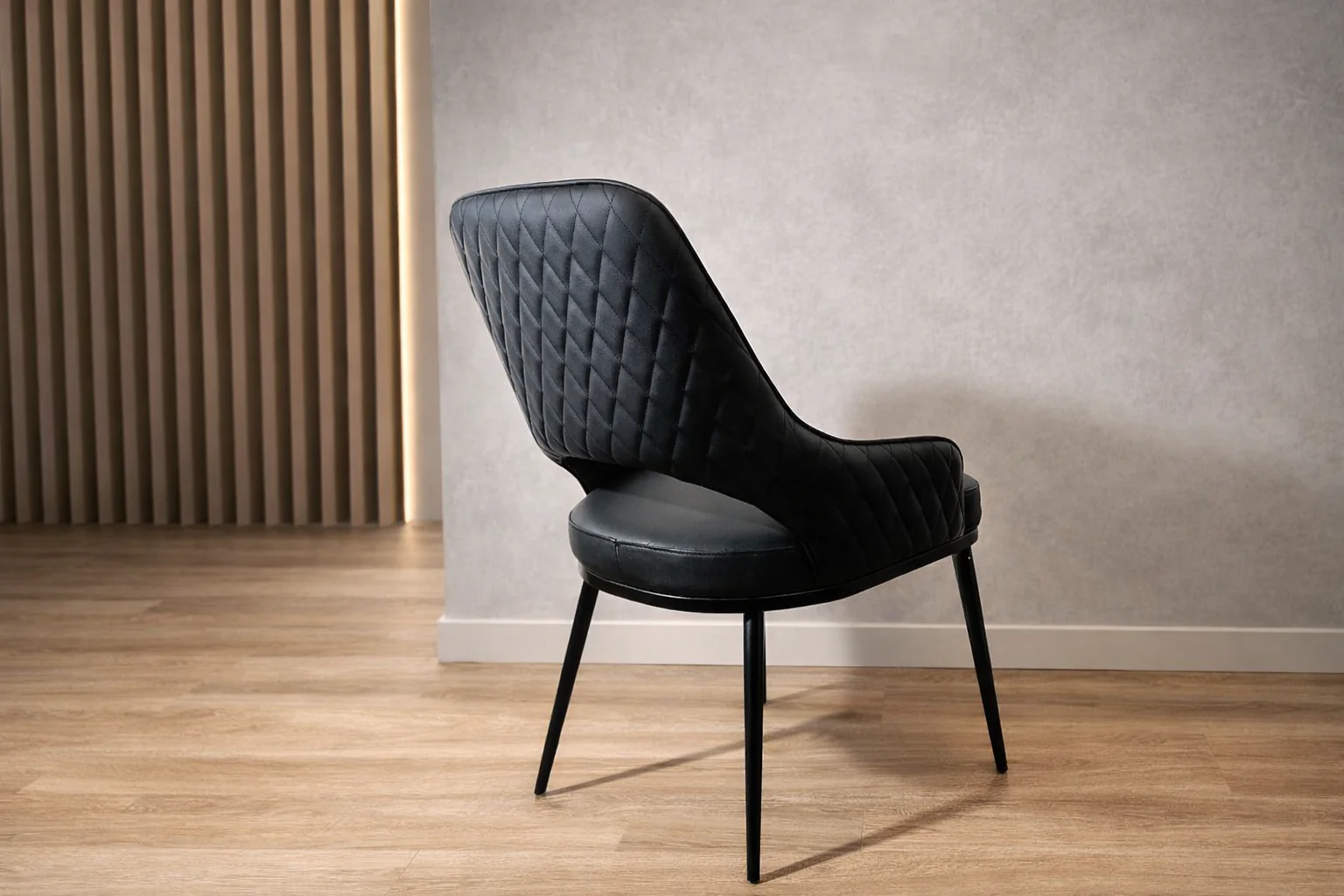 Prada Curved Back Black Leather Dining Chair with Metal Legs - Image 4