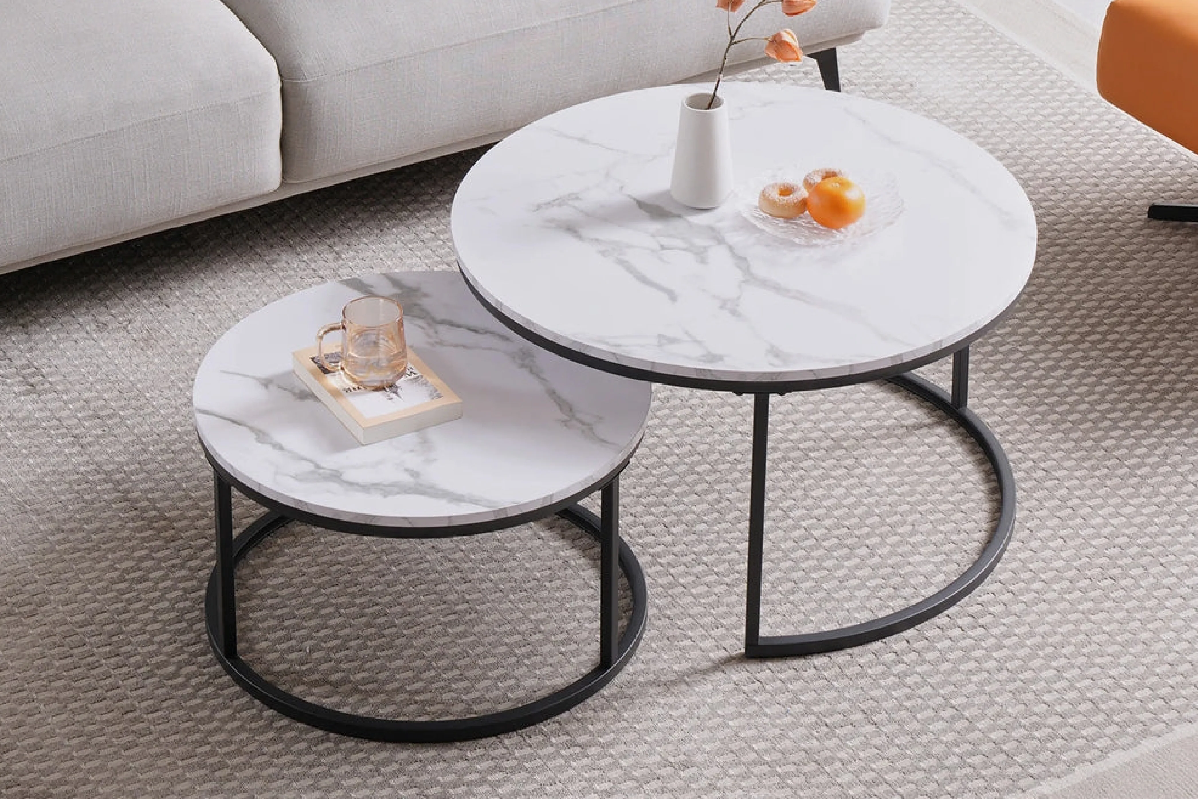 Proto Nesting Coffee Table with Sintered Stone Top and Black Metal Base - Image 2