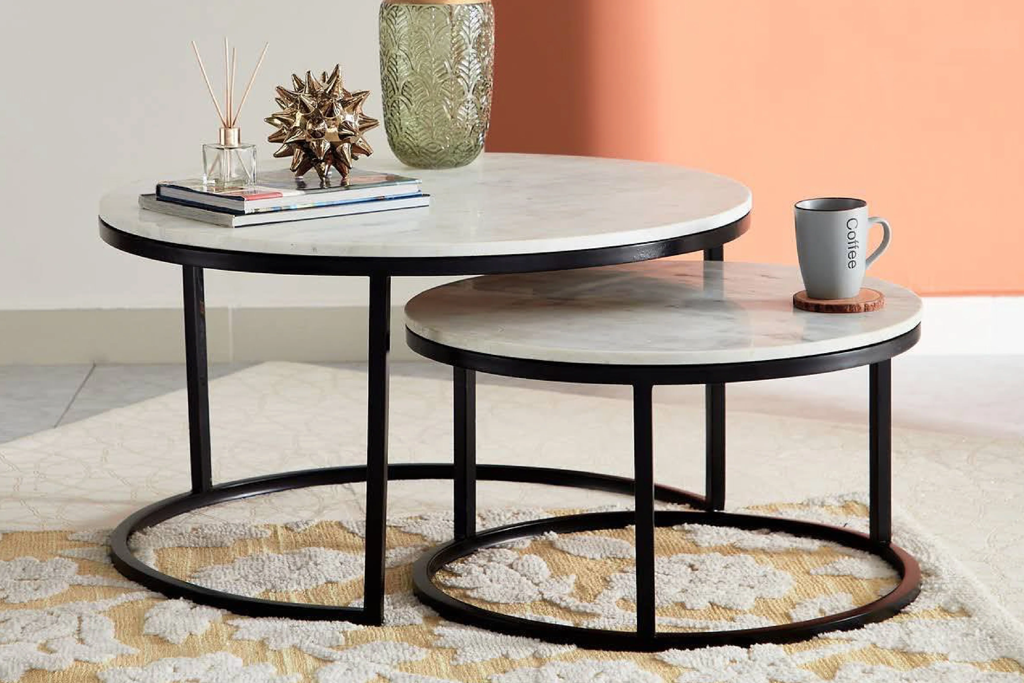 Proto Nesting Coffee Table with Sintered Stone Top and Black Metal Base - Image 3