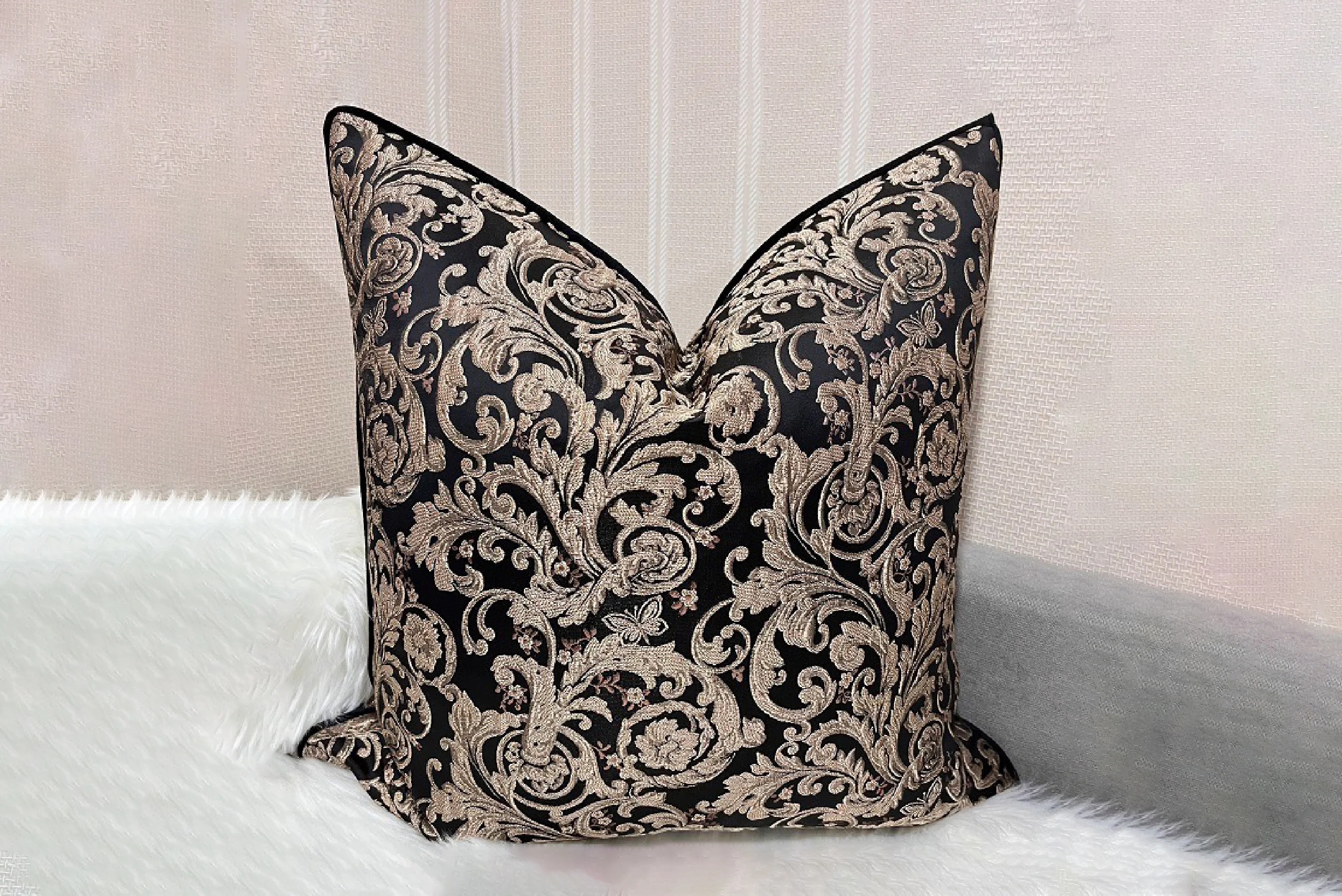 Baroque Noir Feather-Filled Cushion