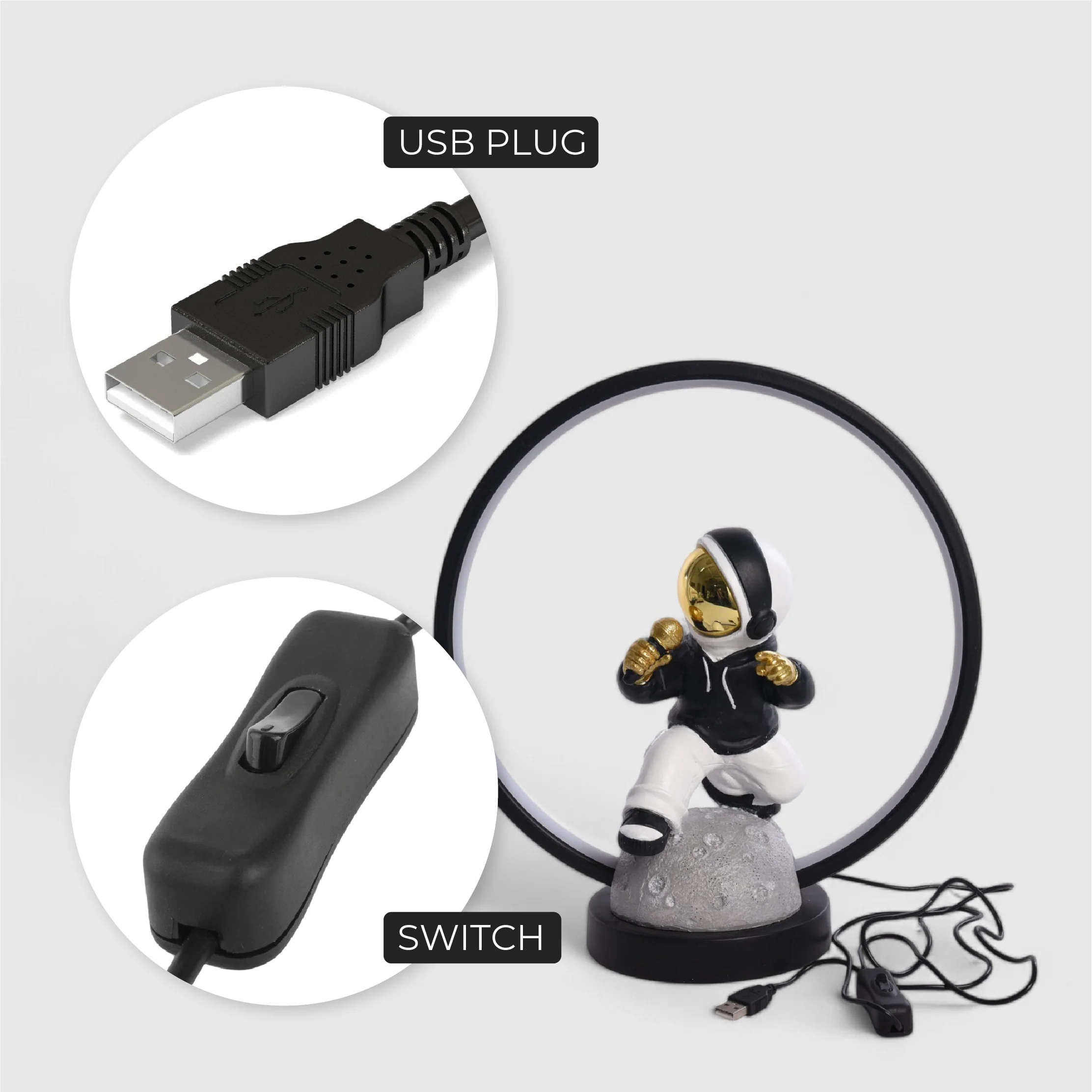 Resin Astronaut Table Lamp with USB Cable - Image 7