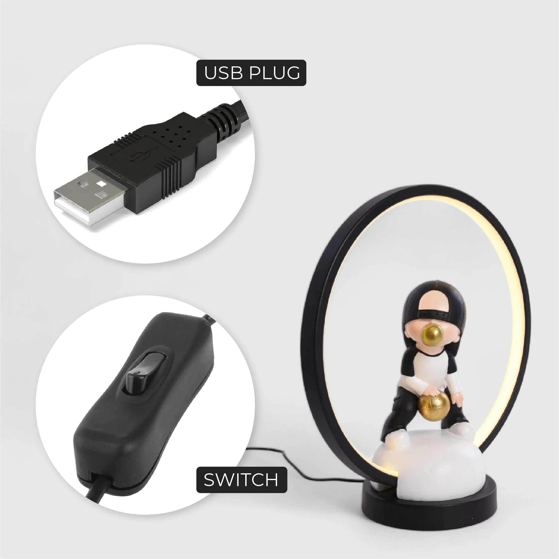 Resin Bubble Boy Table Lamp with USB Cable - Image 9