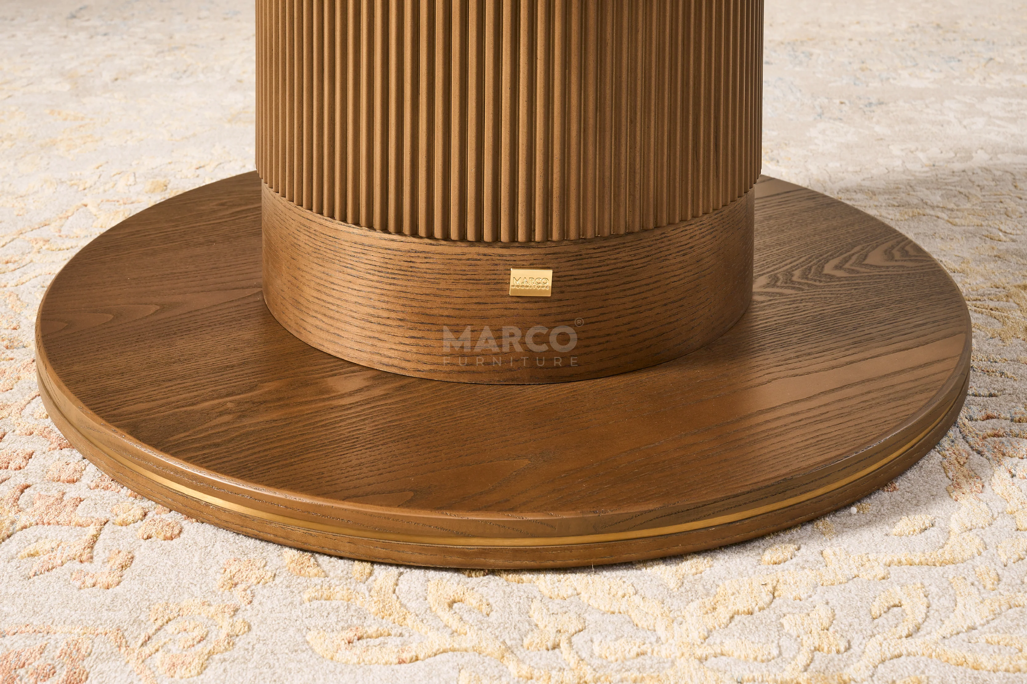 Roma Ash Veneer Round Dining Table in Walnut Brown Colour - Image 6