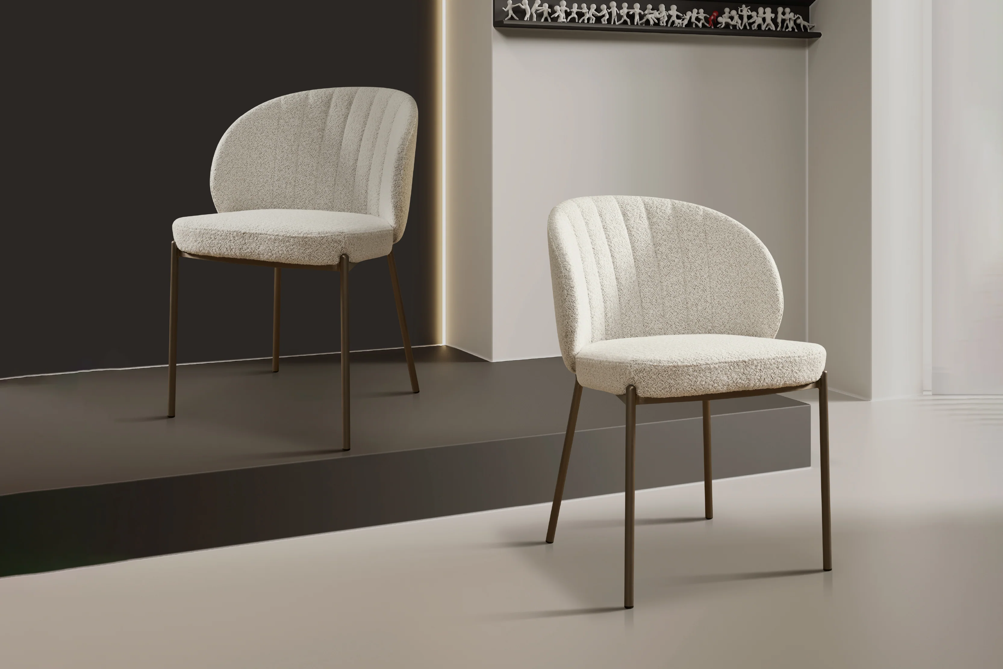 Selena Boucle Dining Chair – Curved Back with Stainless Steel Legs