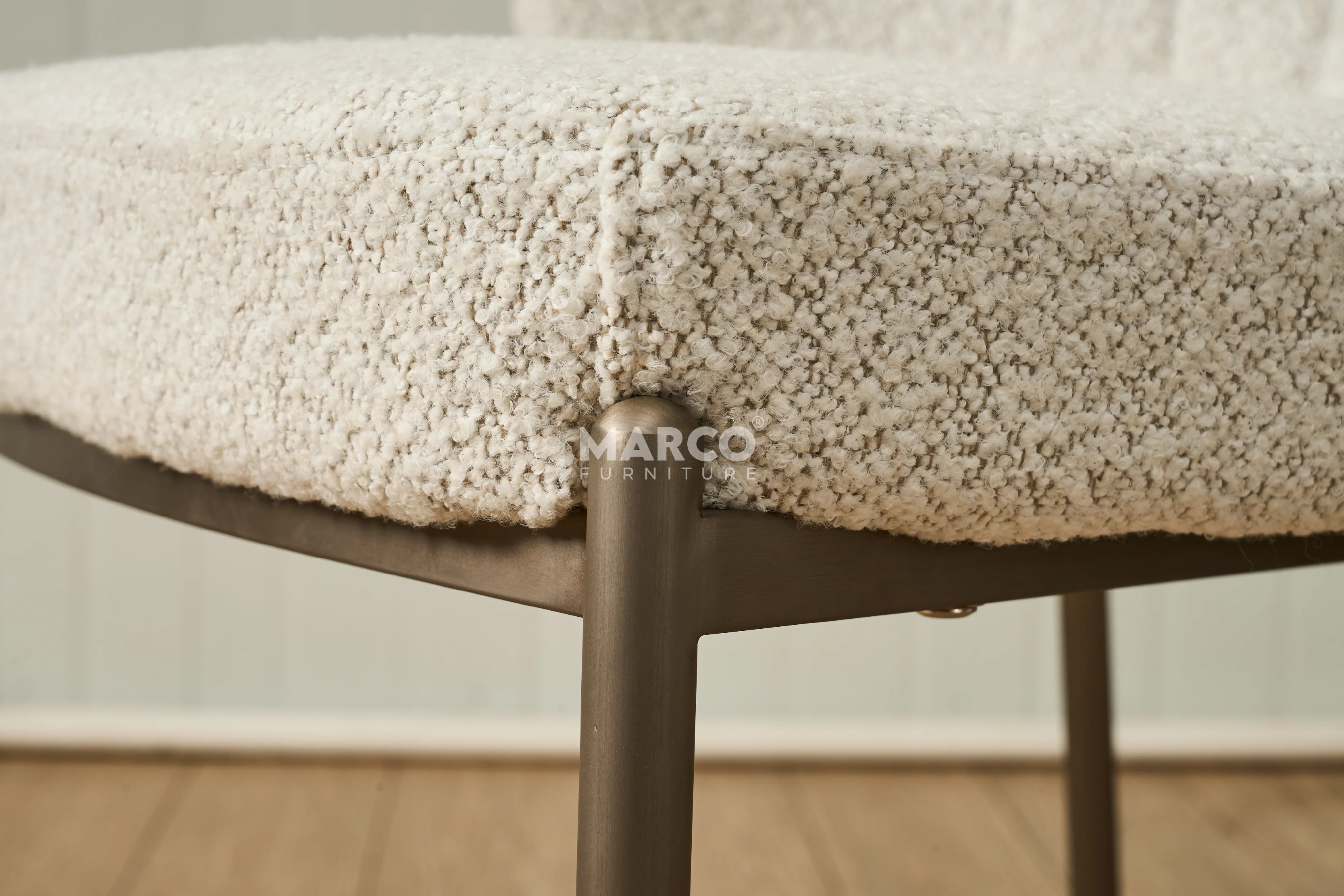Selena Boucle Dining Chair – Curved Back with Stainless Steel Legs - Image 10