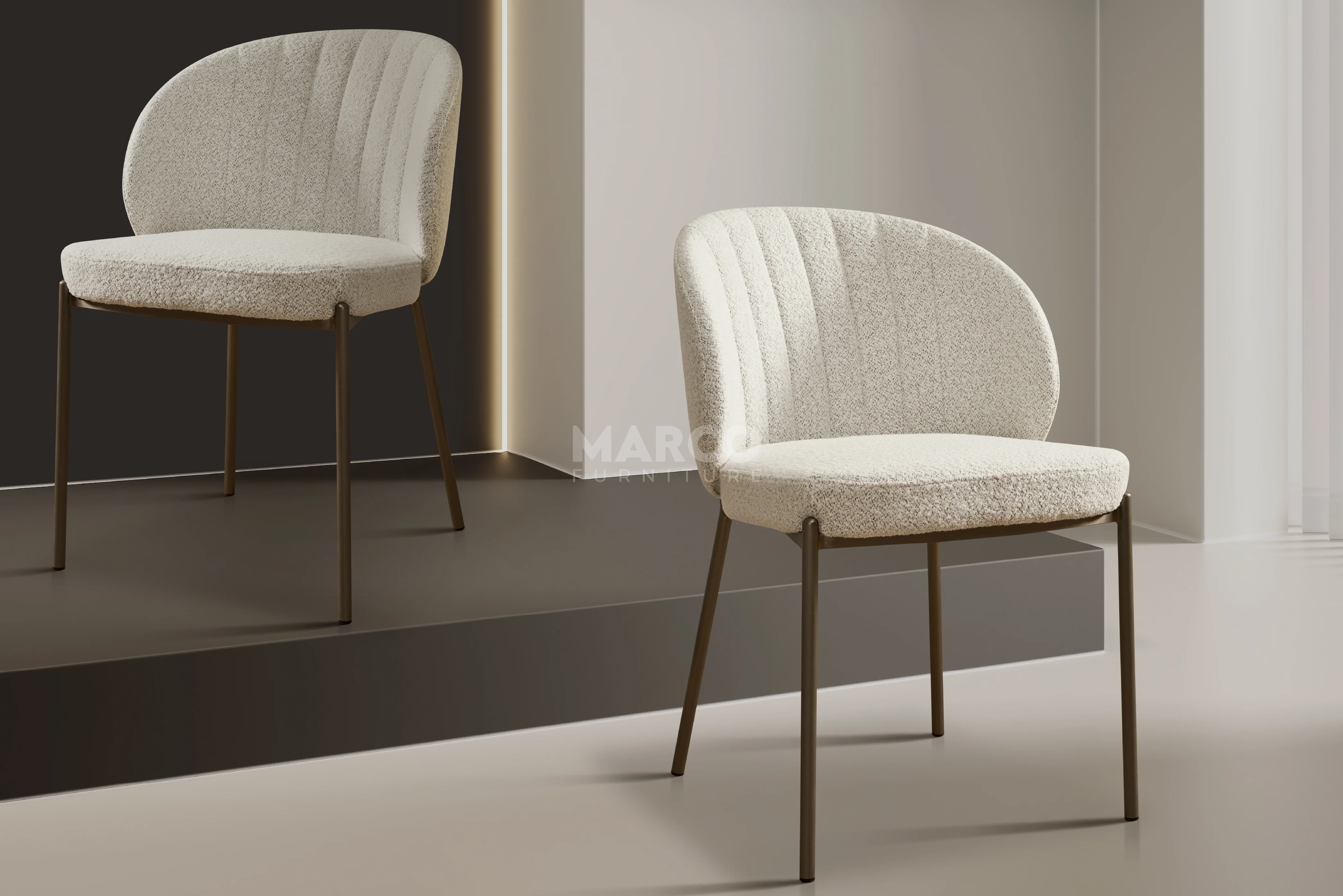 Selena Boucle Dining Chair – Curved Back with Stainless Steel Legs - Image 3